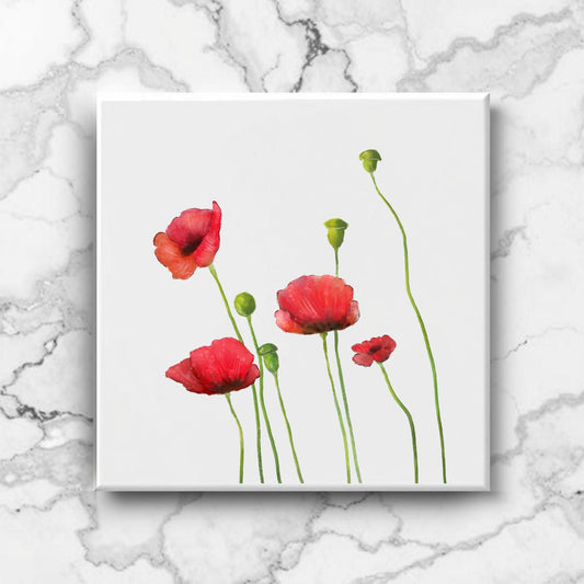 Red Poppy Flower Ceramic Tile - MerikaArt