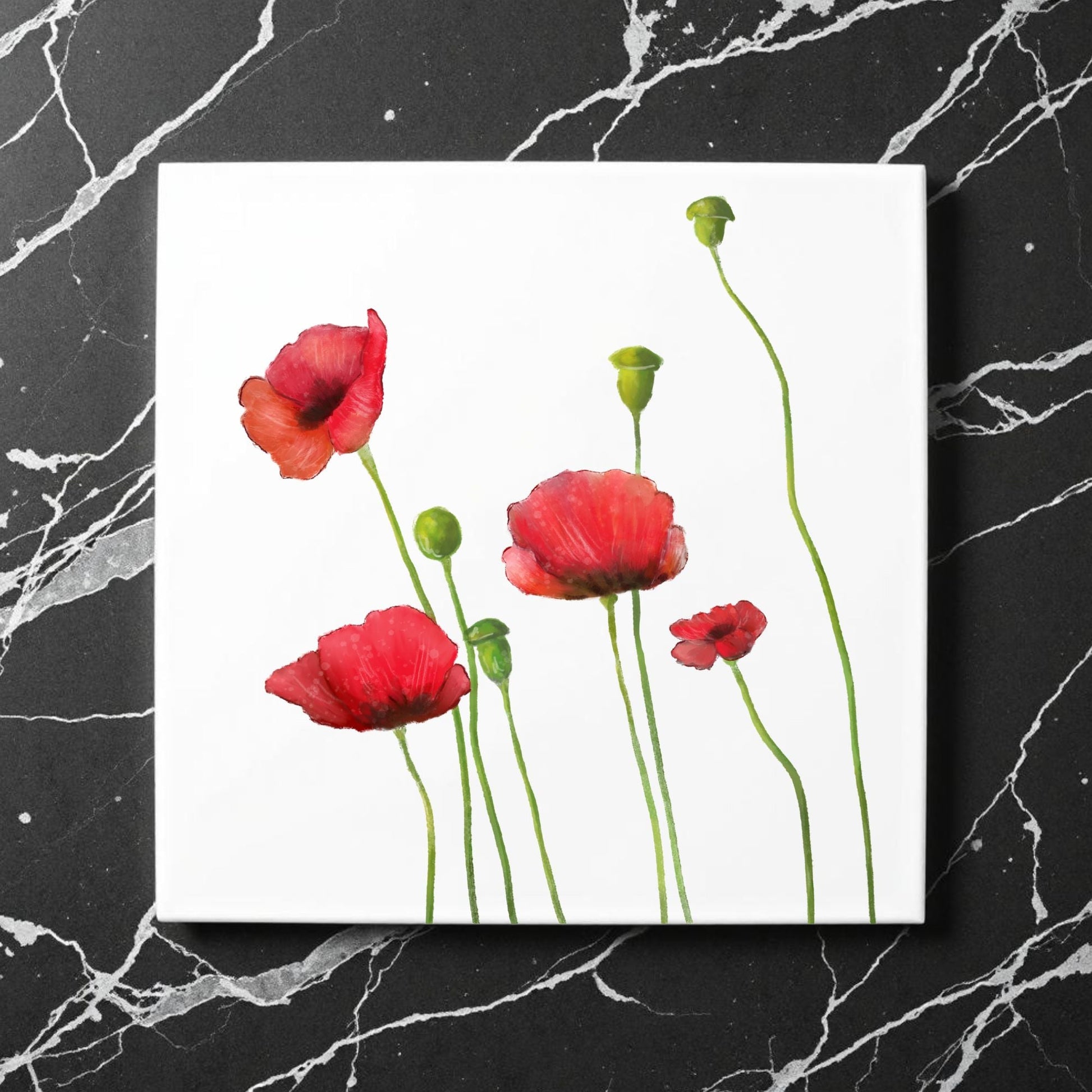Red Poppy Flower Ceramic Tile - MerikaArt