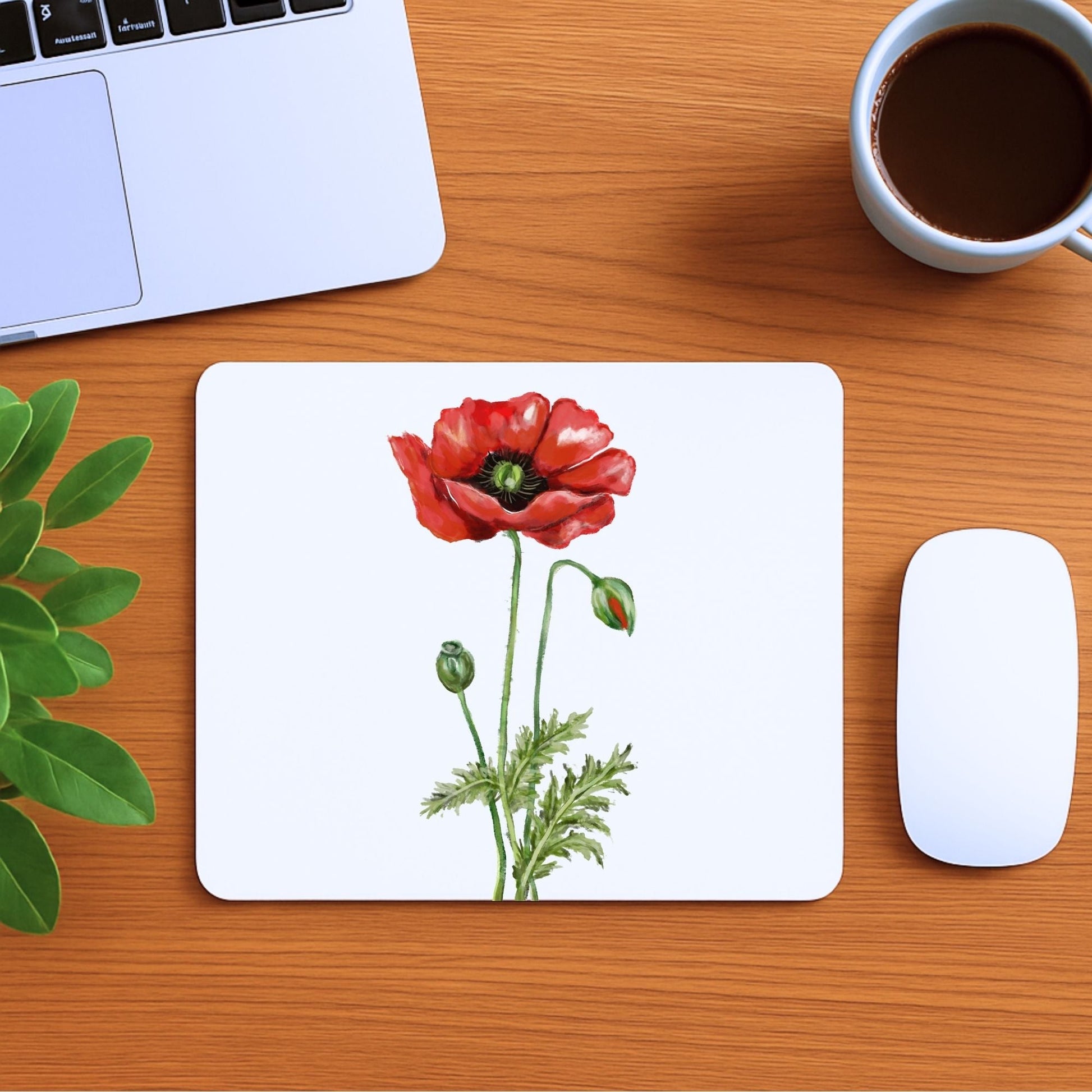 Red Poppy Flower Mousepad - MerikaArt