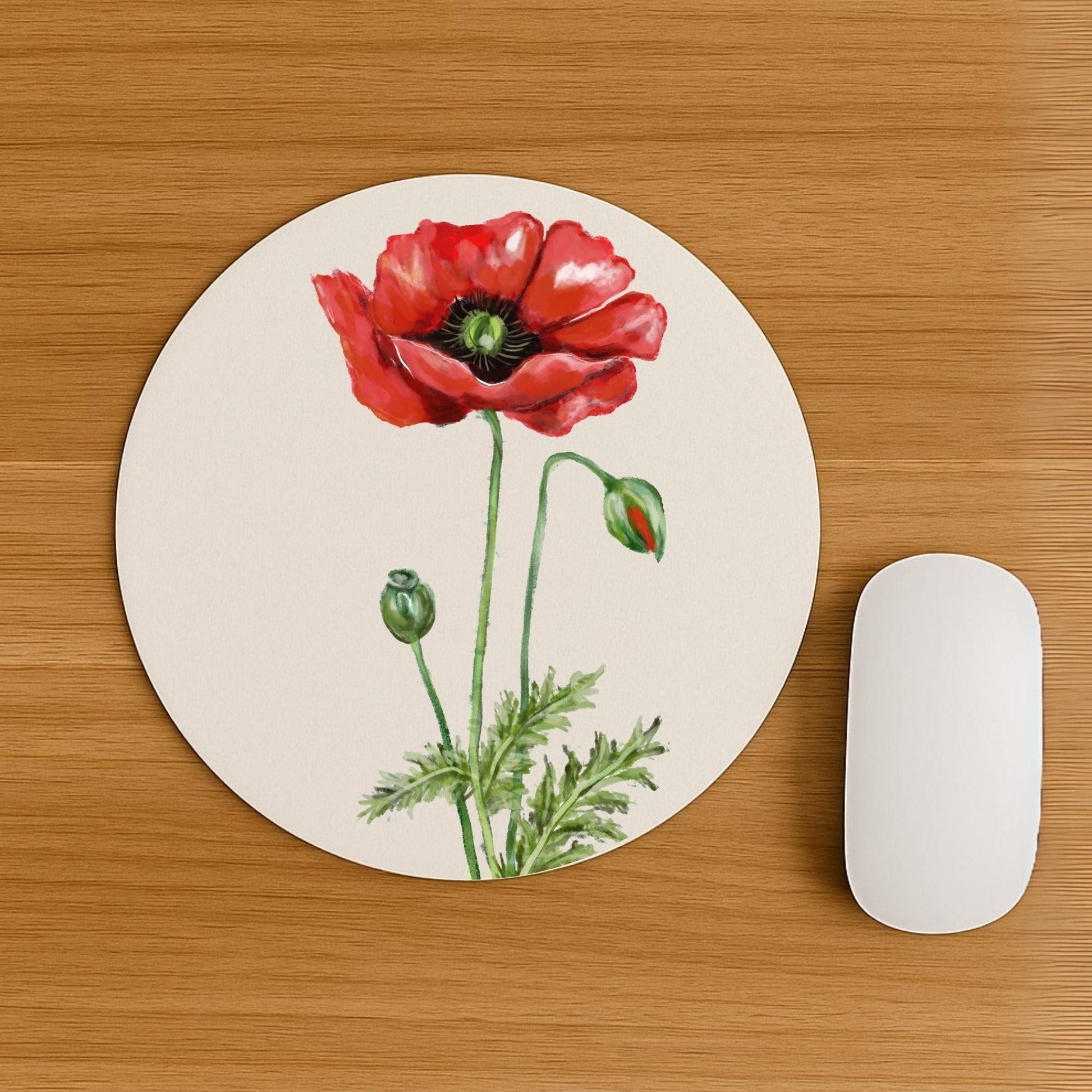Red Poppy Flower Mousepad - MerikaArt