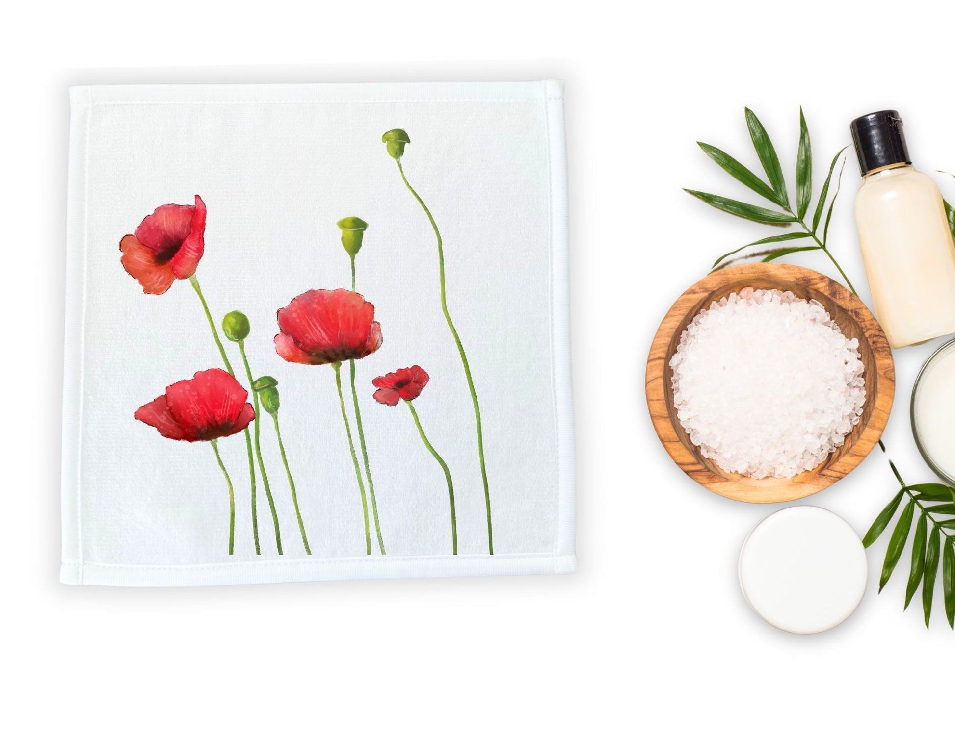 Red Poppy Flower Washcloth - MerikaArt