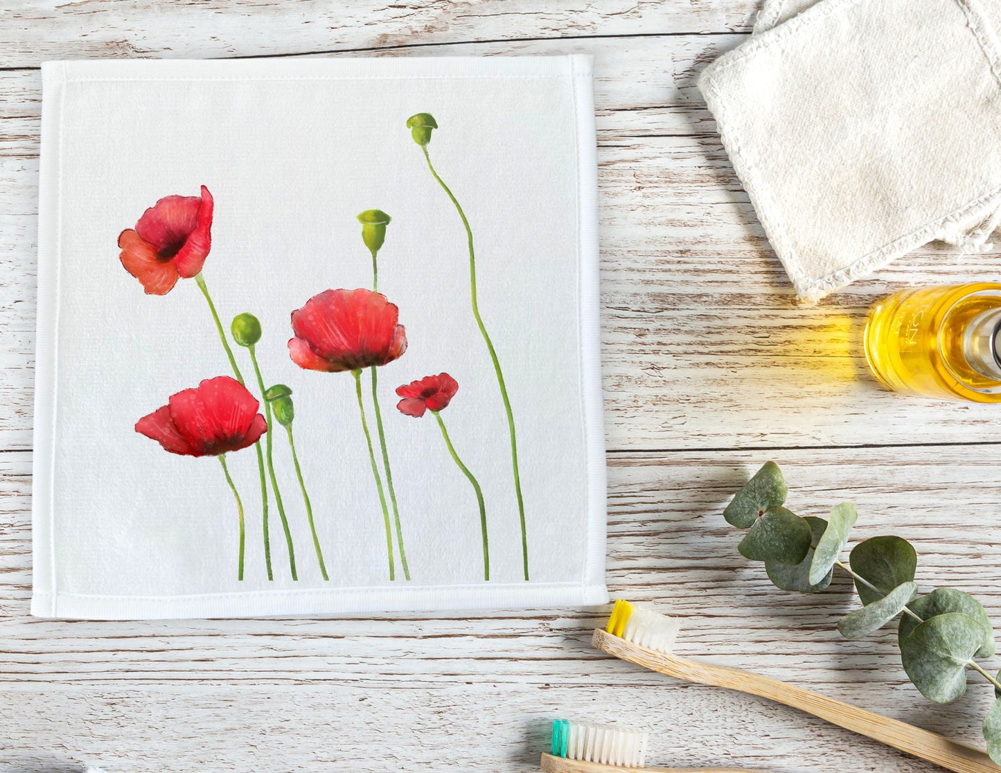 Red Poppy Flower Washcloth - MerikaArt