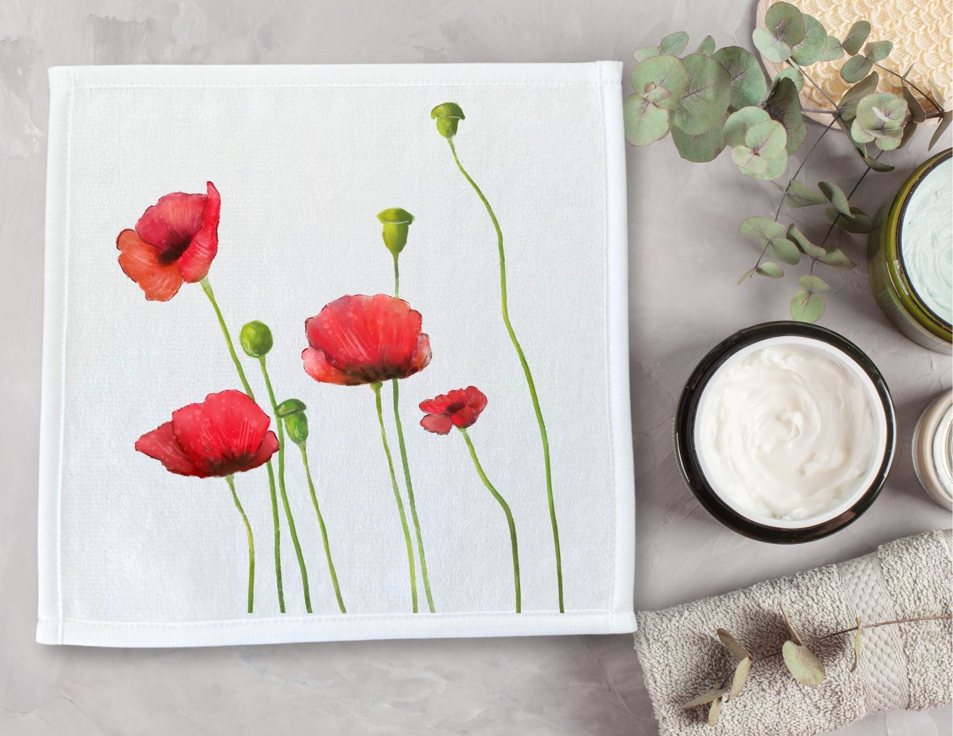 Red Poppy Flower Washcloth - MerikaArt