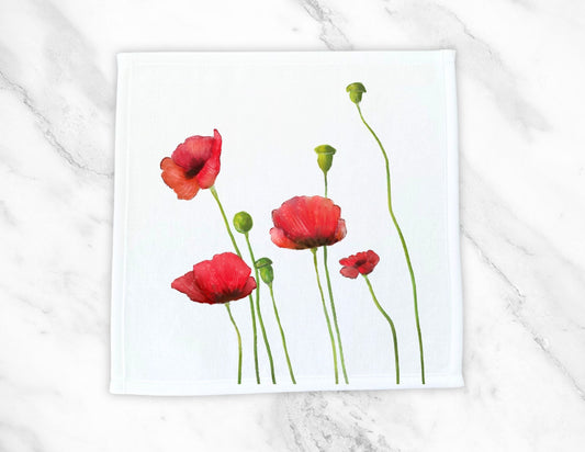 Red Poppy Flower Washcloth - MerikaArt