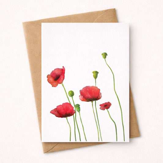 Red Poppy Postcard - MerikaArt
