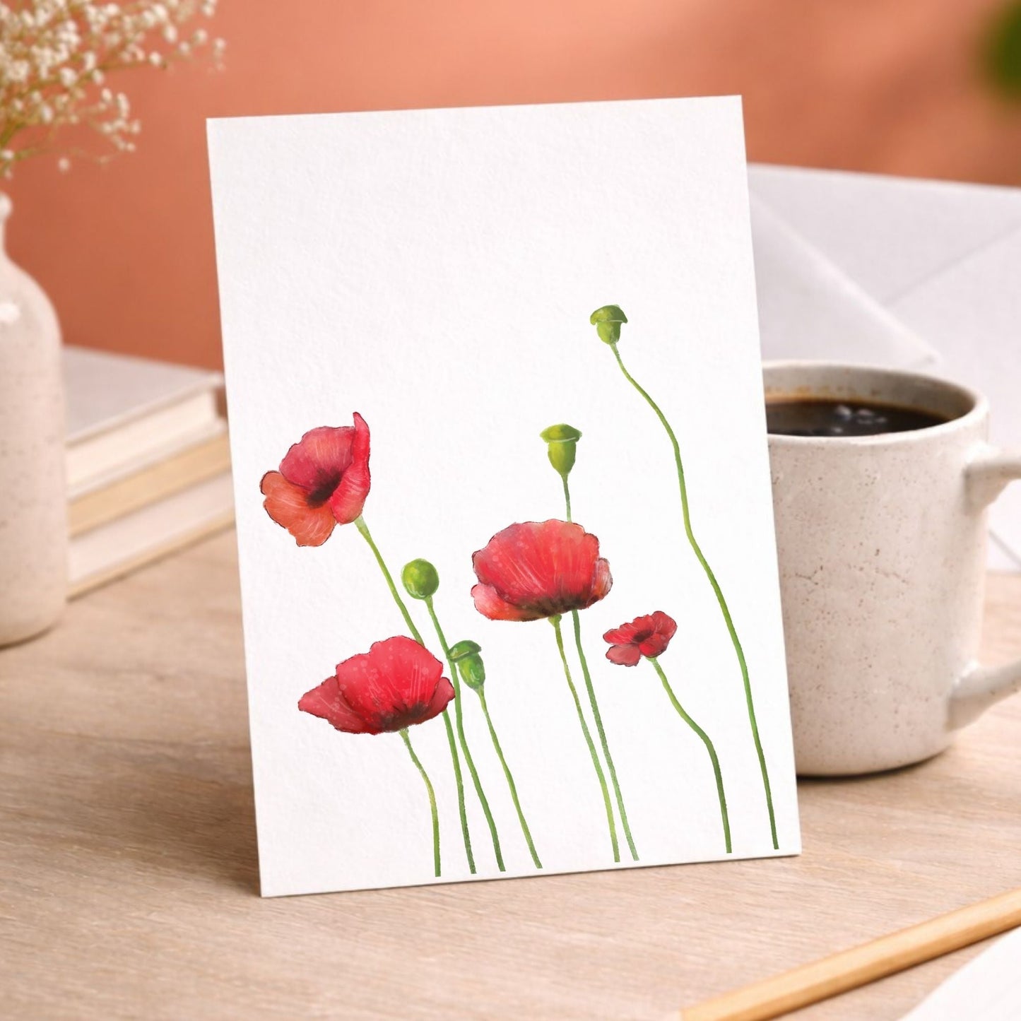 Red Poppy Postcard - MerikaArt