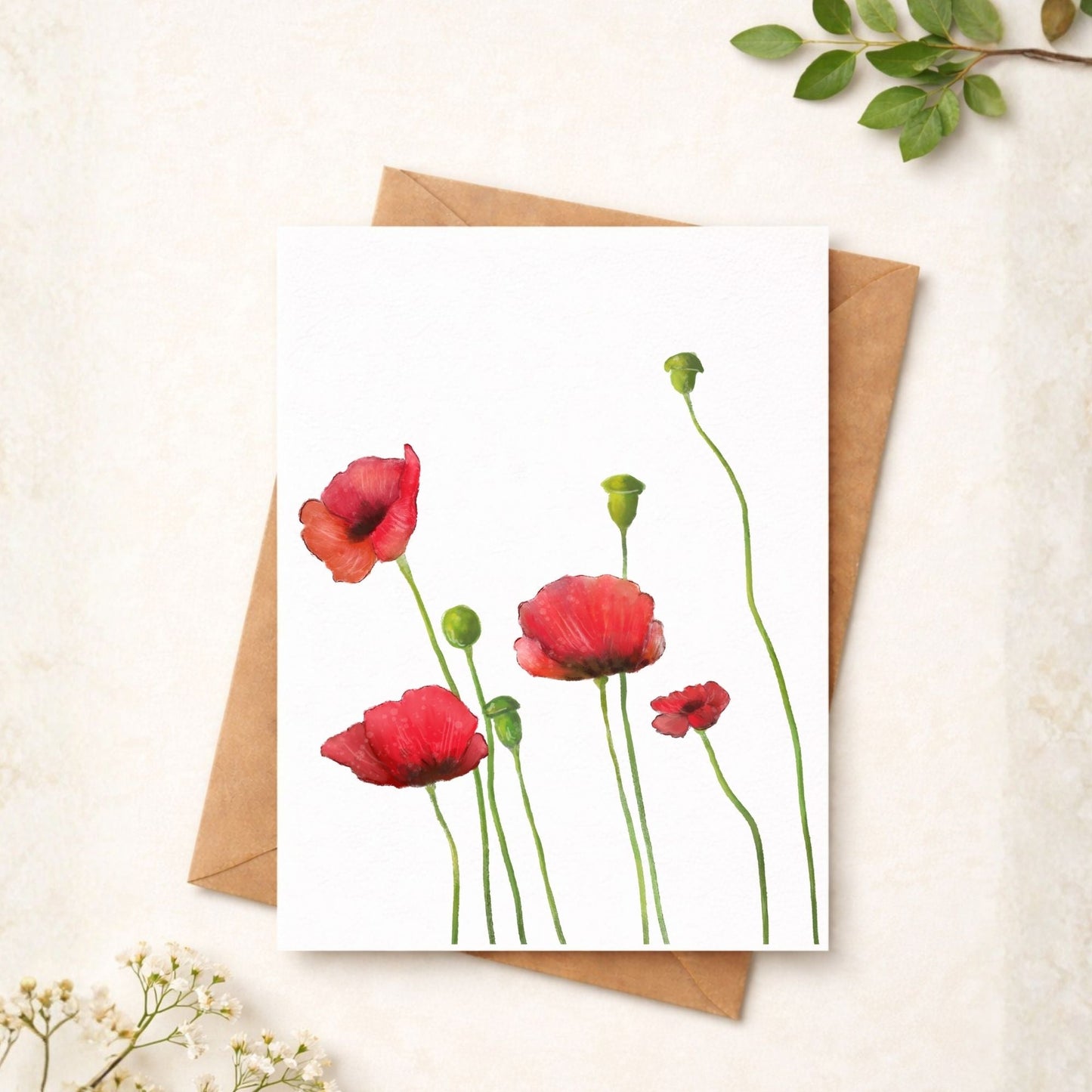 Red Poppy Postcard - MerikaArt