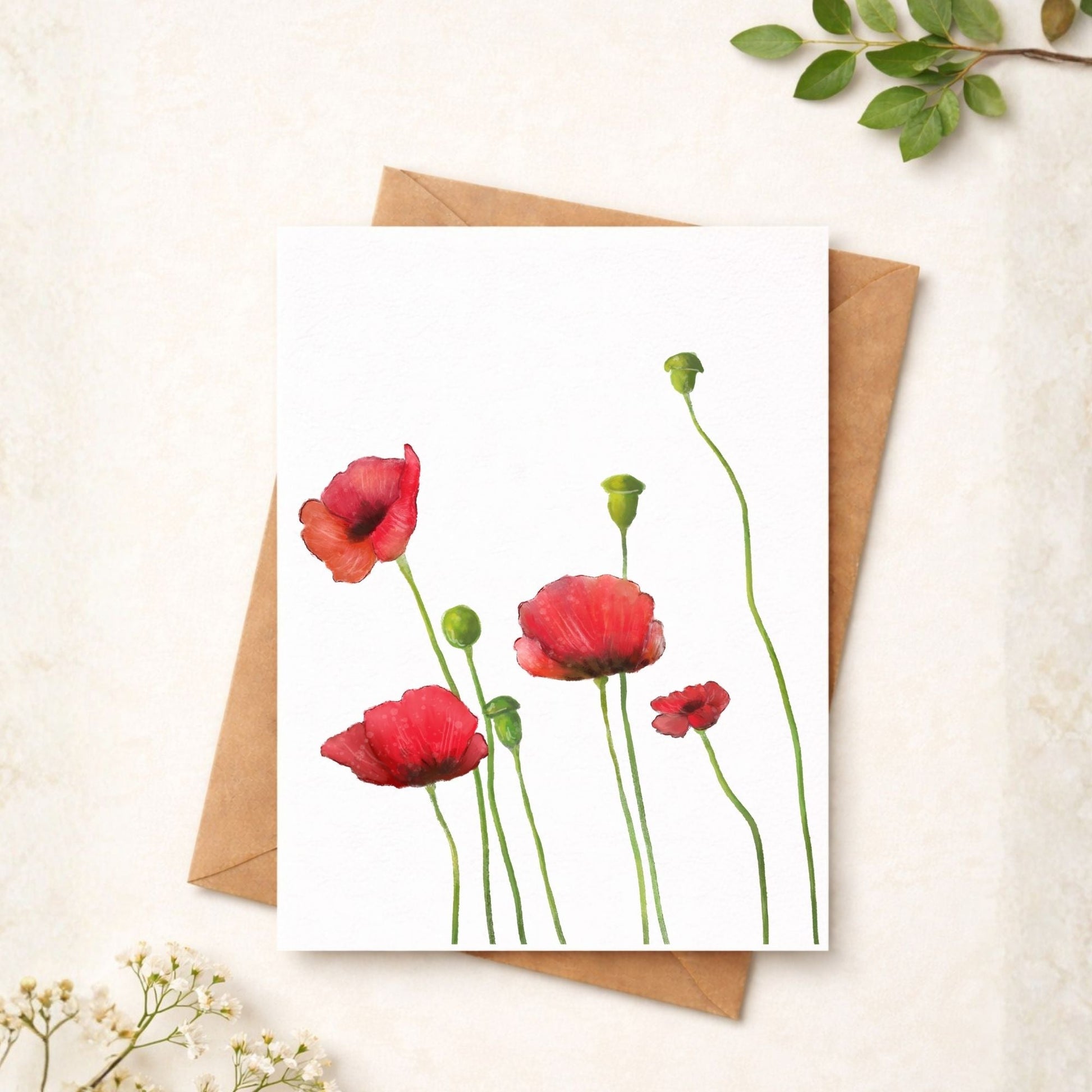 Red Poppy Postcard - MerikaArt
