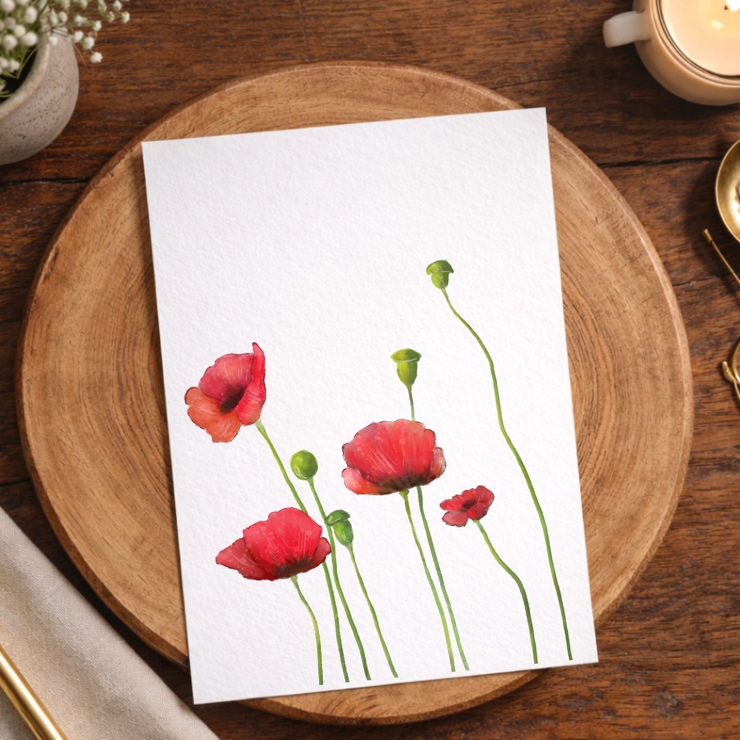 Red Poppy Postcard - MerikaArt
