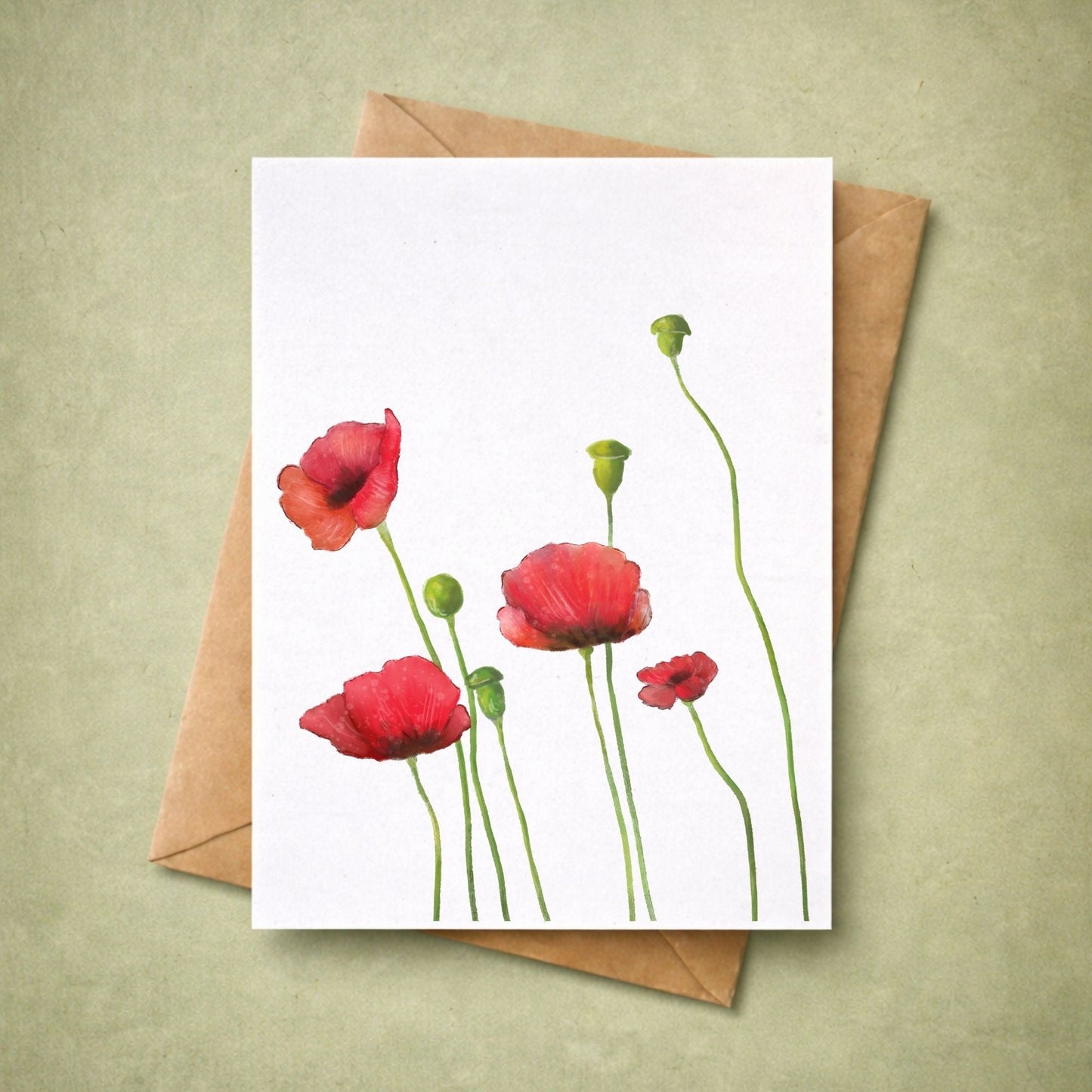 Red Poppy Postcard - MerikaArt