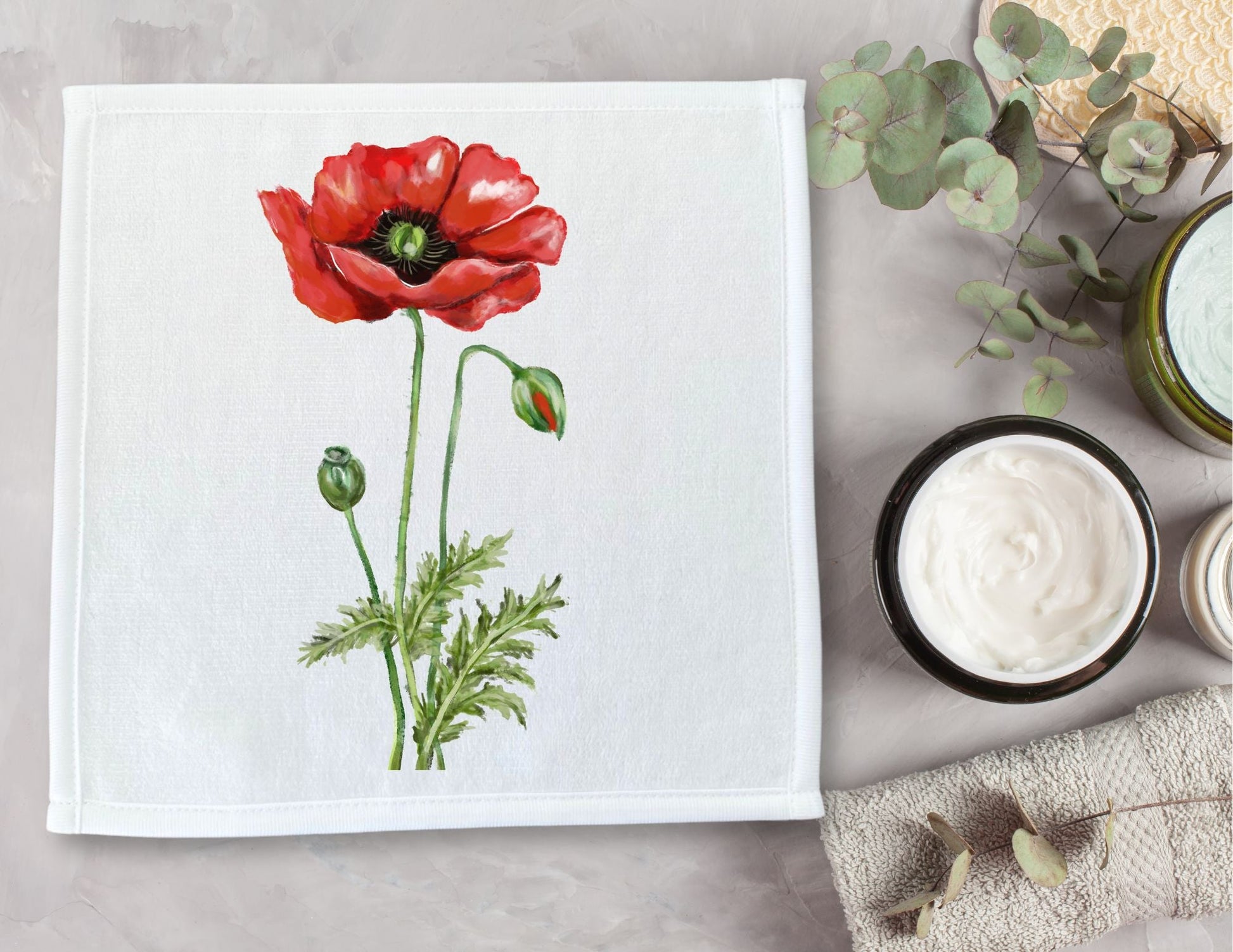 Red Poppy Washcloth - MerikaArt