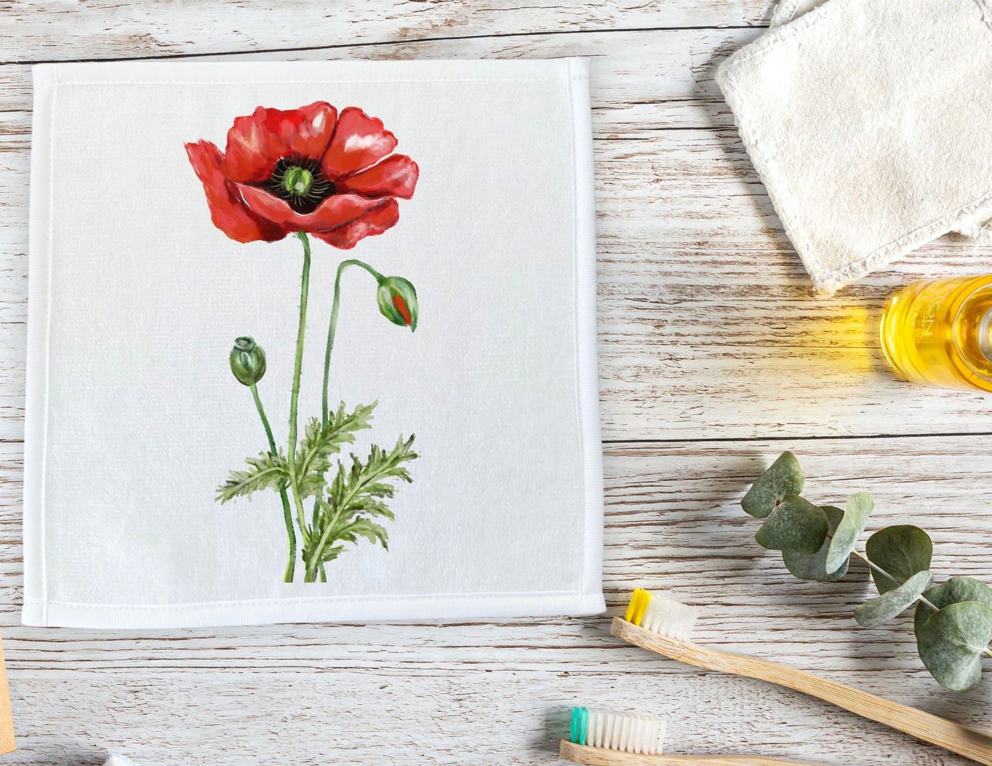 Red Poppy Washcloth - MerikaArt