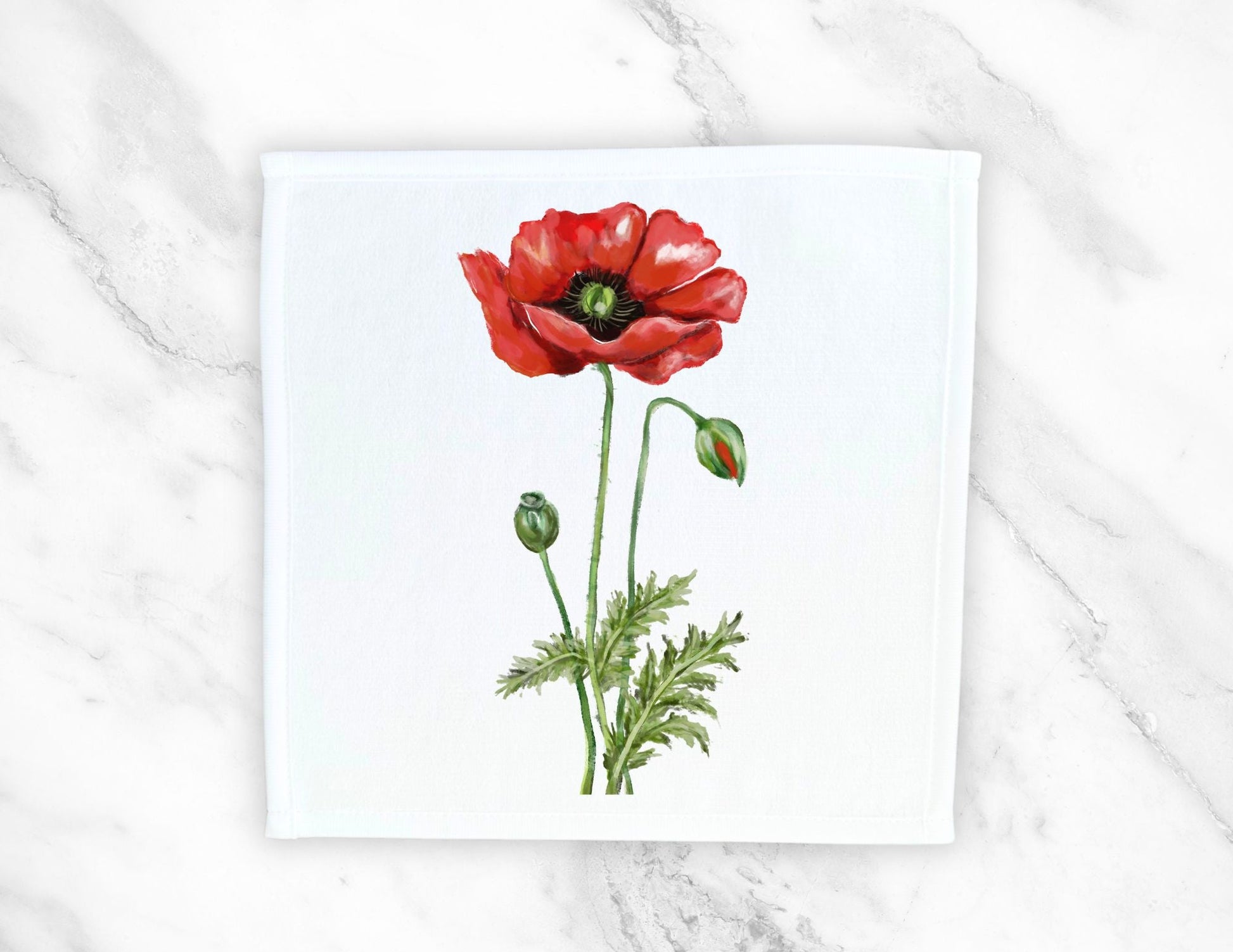 Red Poppy Washcloth - MerikaArt