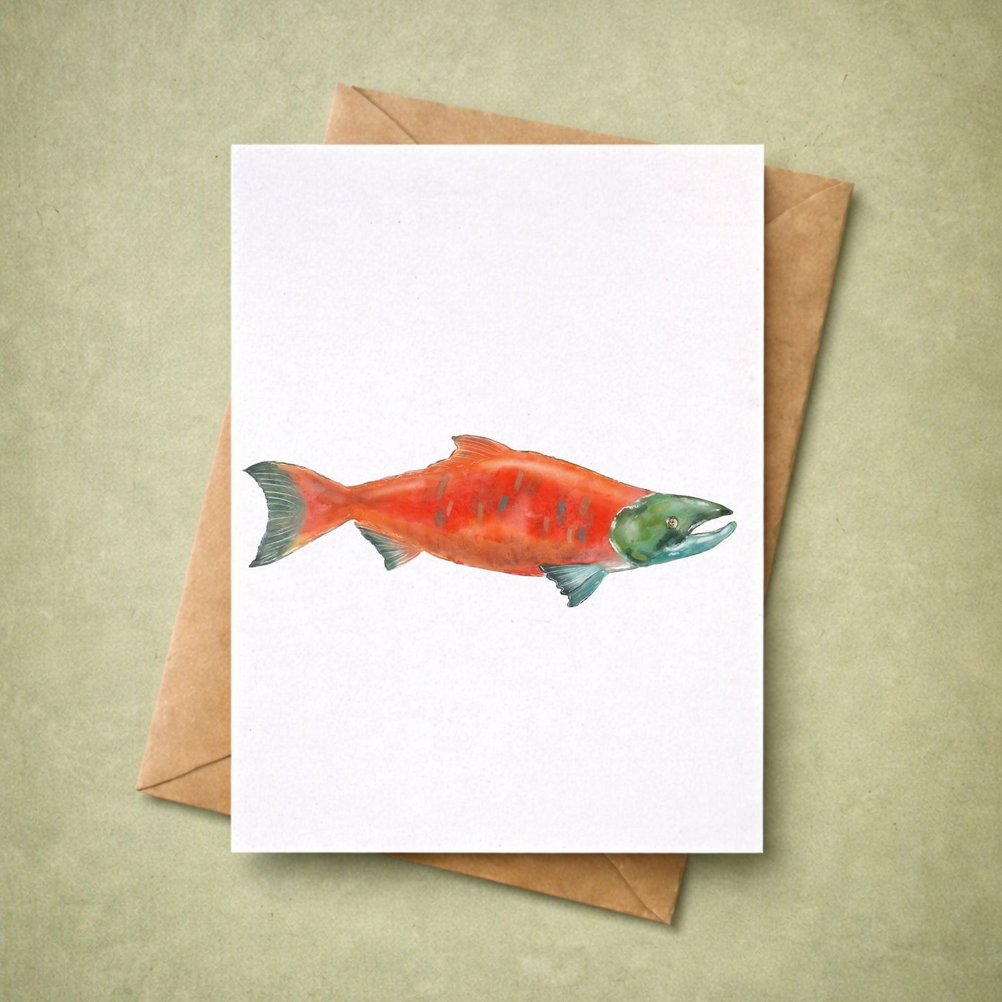 Red Salmon Postcard - MerikaArt