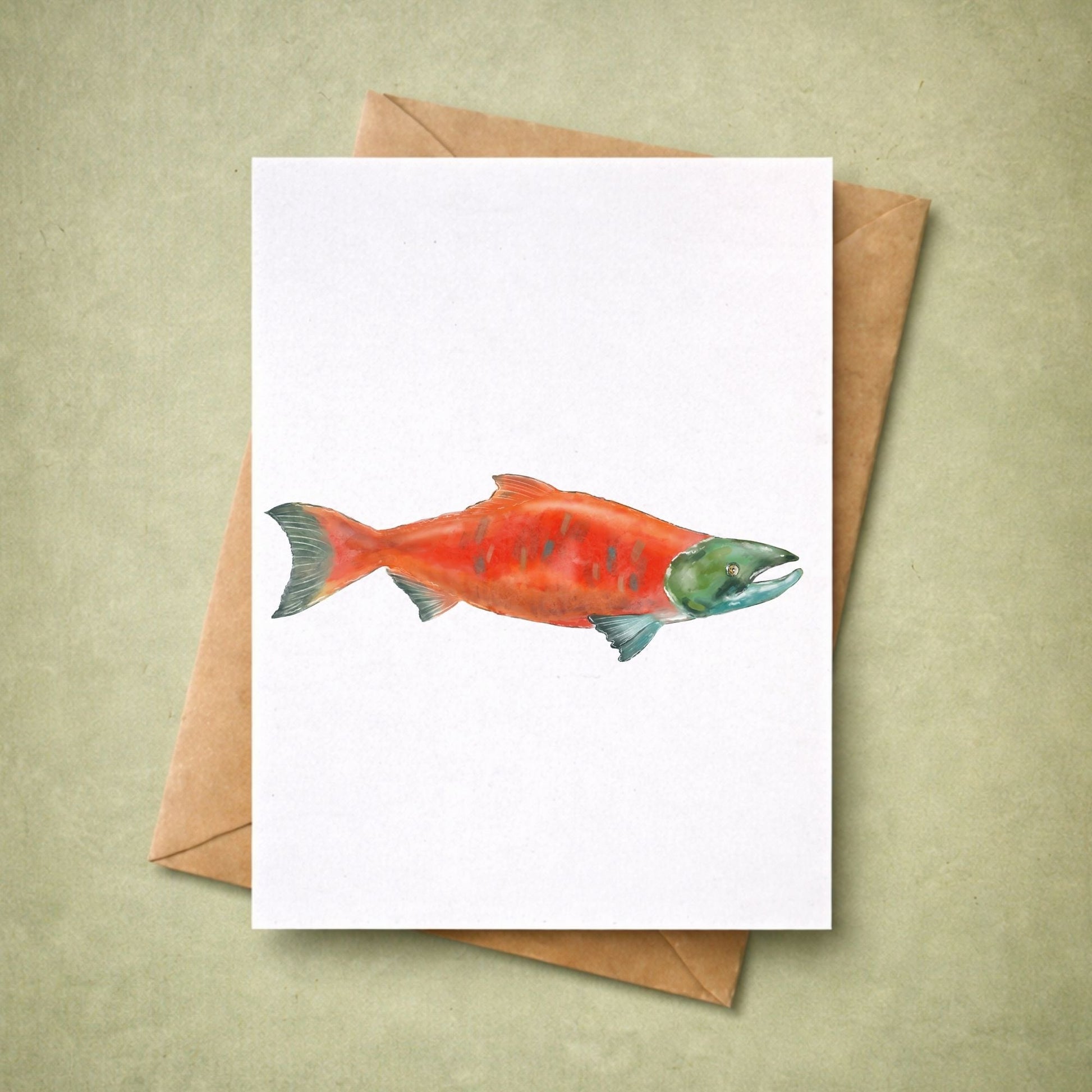 Red Salmon Postcard - MerikaArt