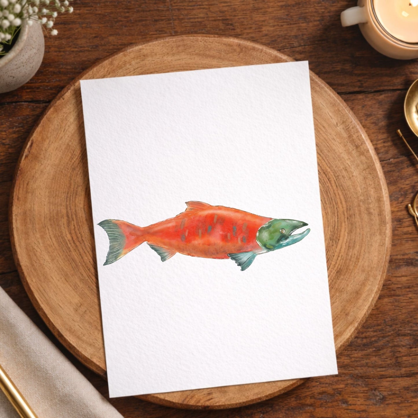 Red Salmon Postcard - MerikaArt