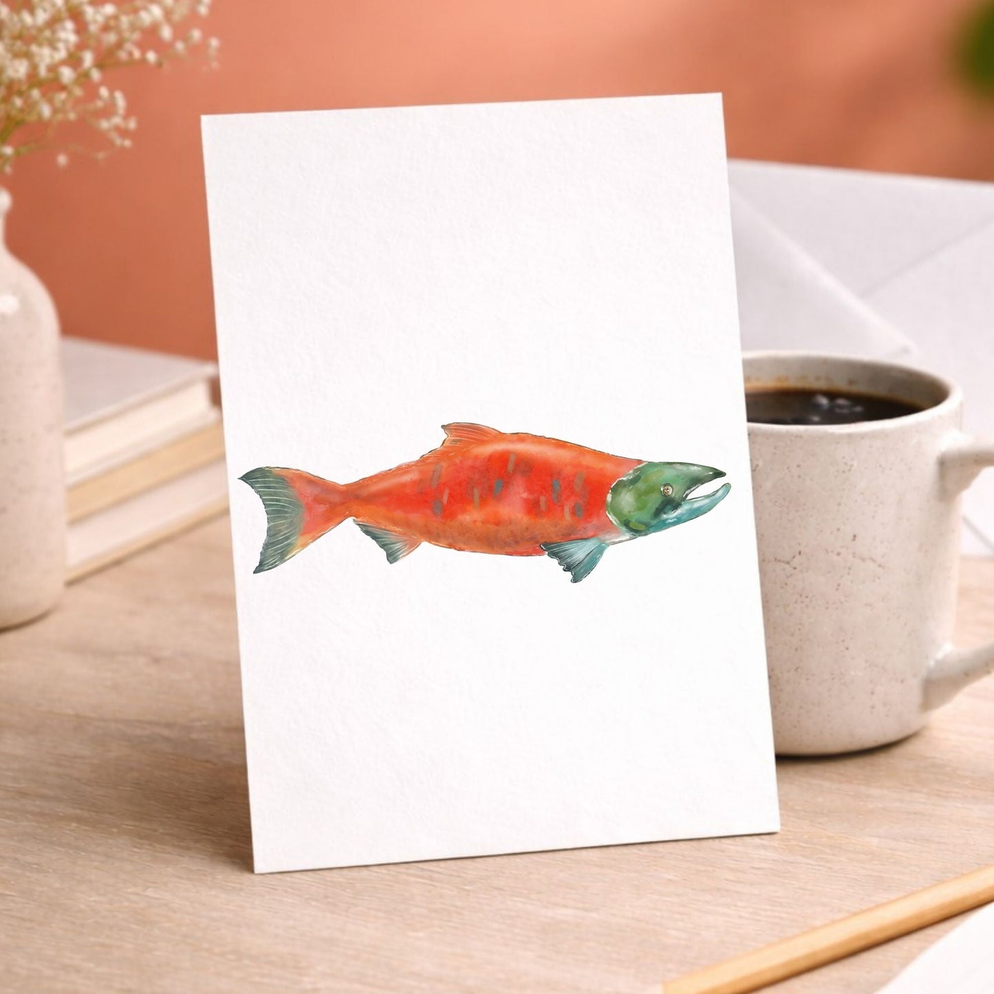 Red Salmon Postcard - MerikaArt