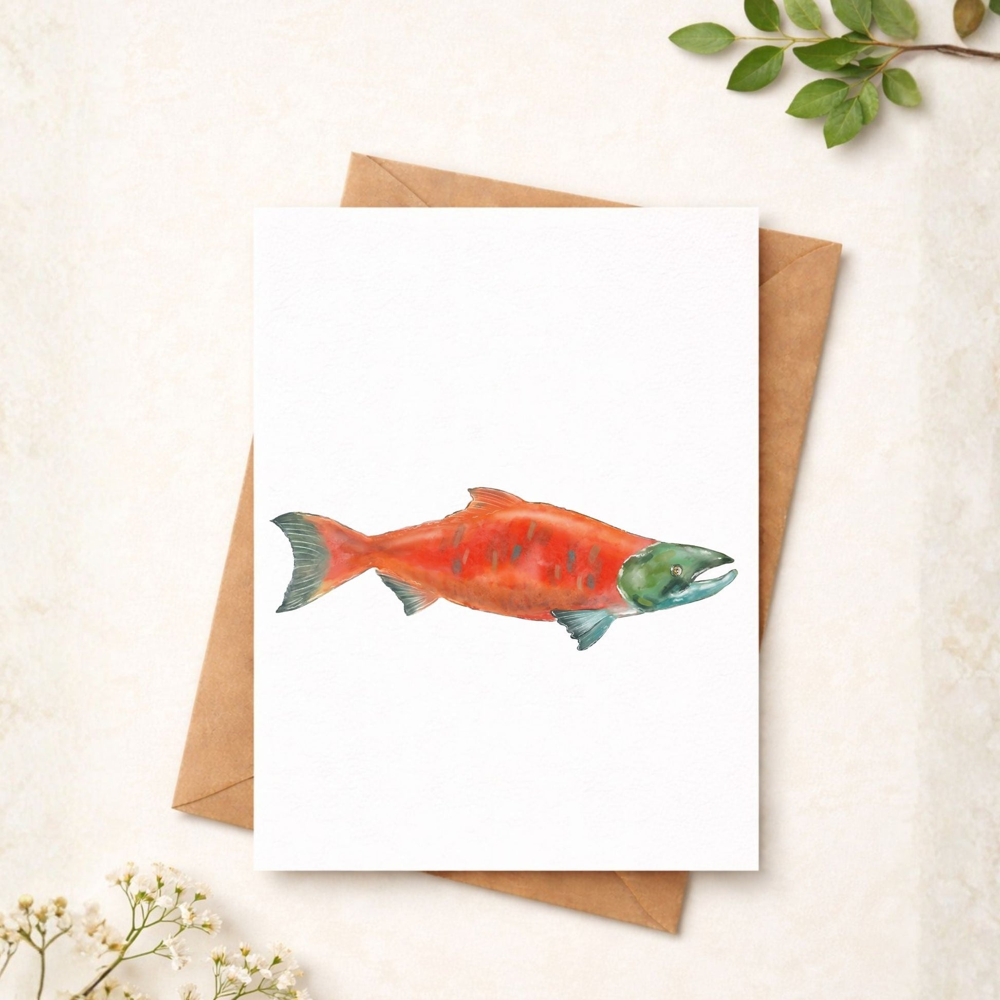 Red Salmon Postcard - MerikaArt