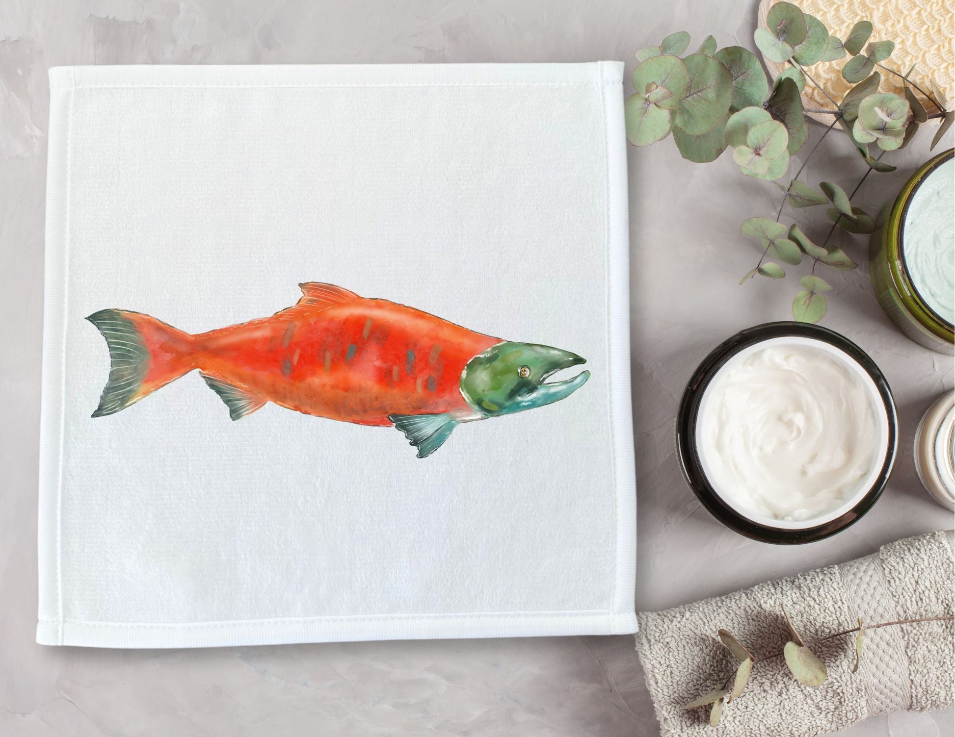 Red Salmon Washcloth - MerikaArt