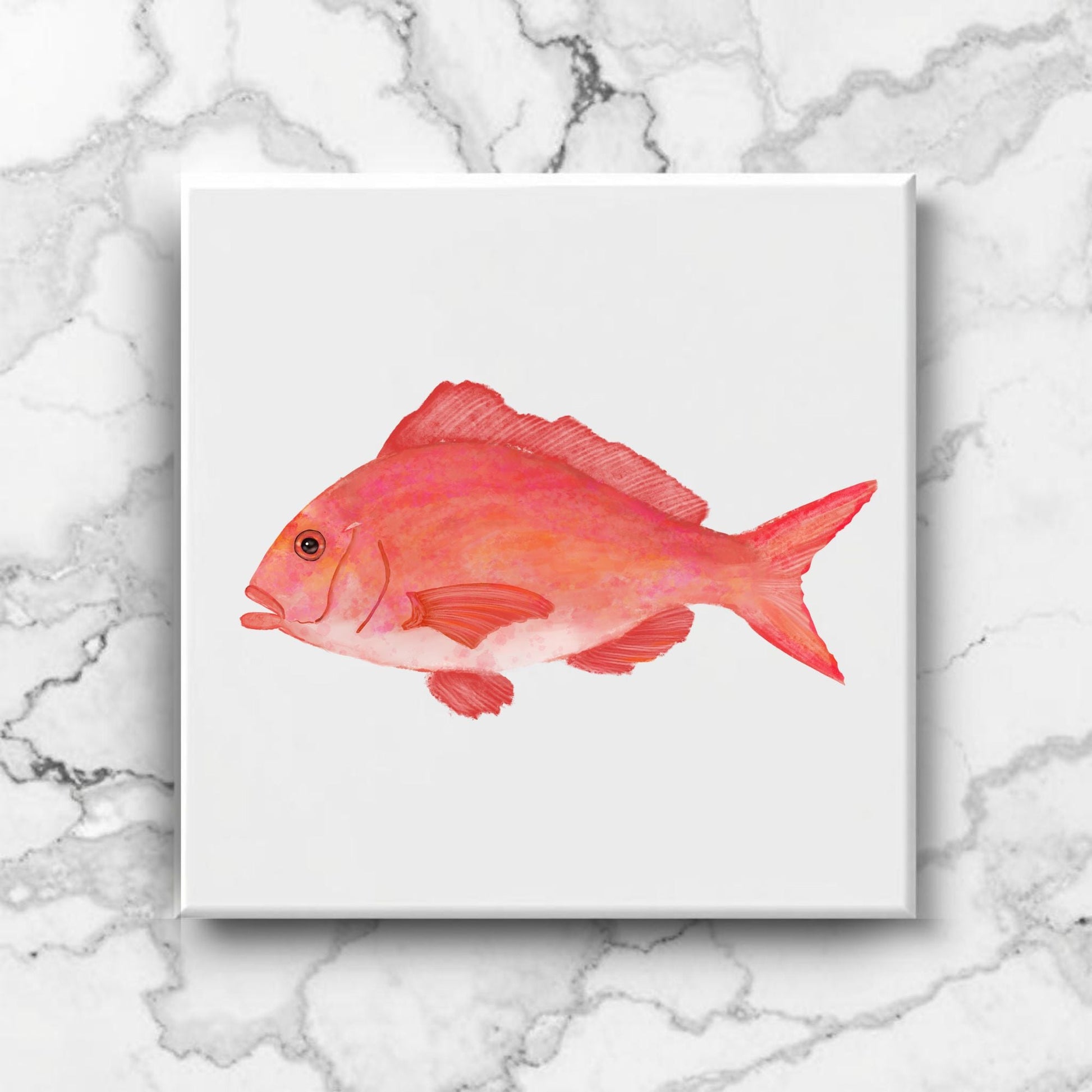 Red Snapper Ceramic Tile – Handcrafted Coastal Art Decor - MerikaArt