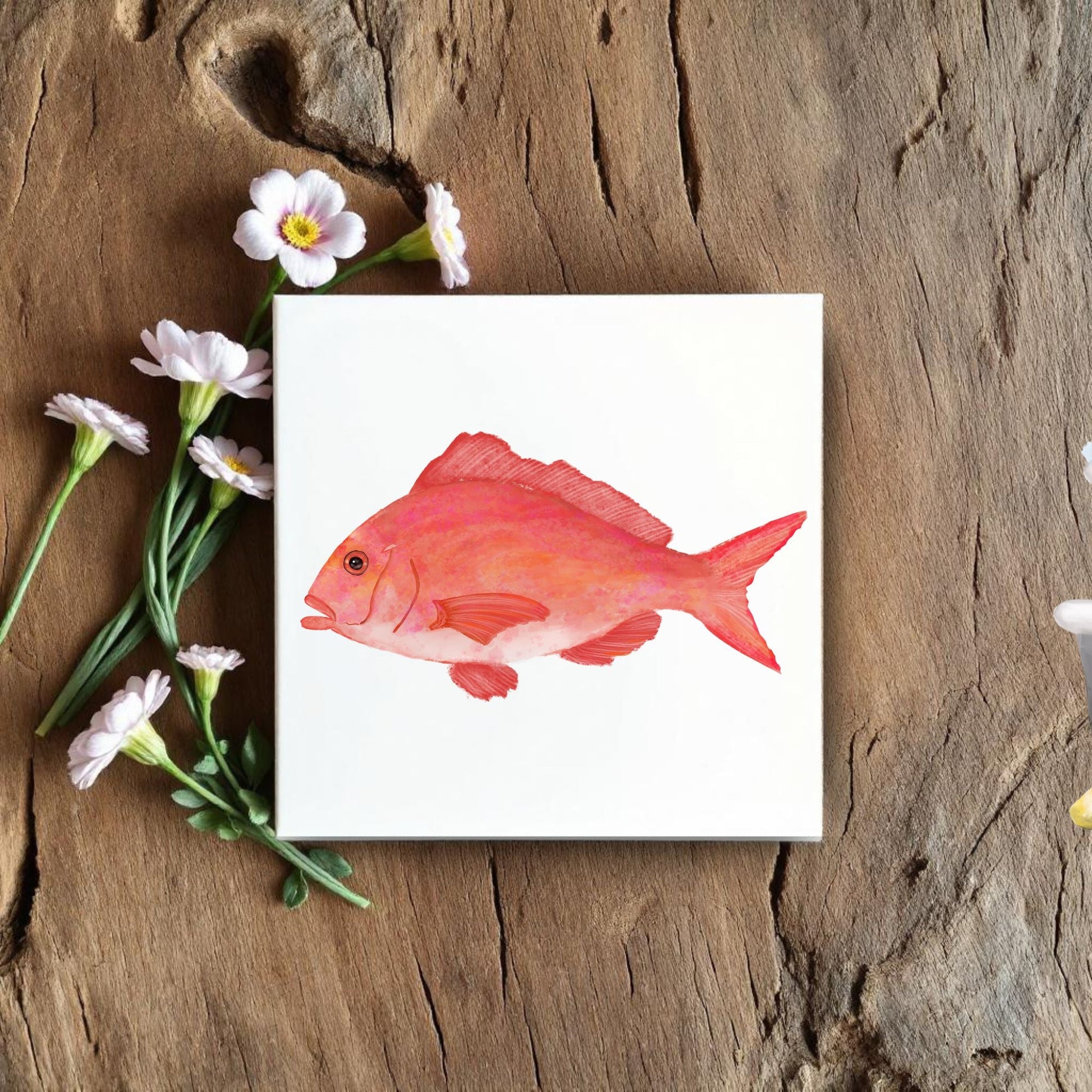 Red Snapper Ceramic Tile – Handcrafted Coastal Art Decor - MerikaArt