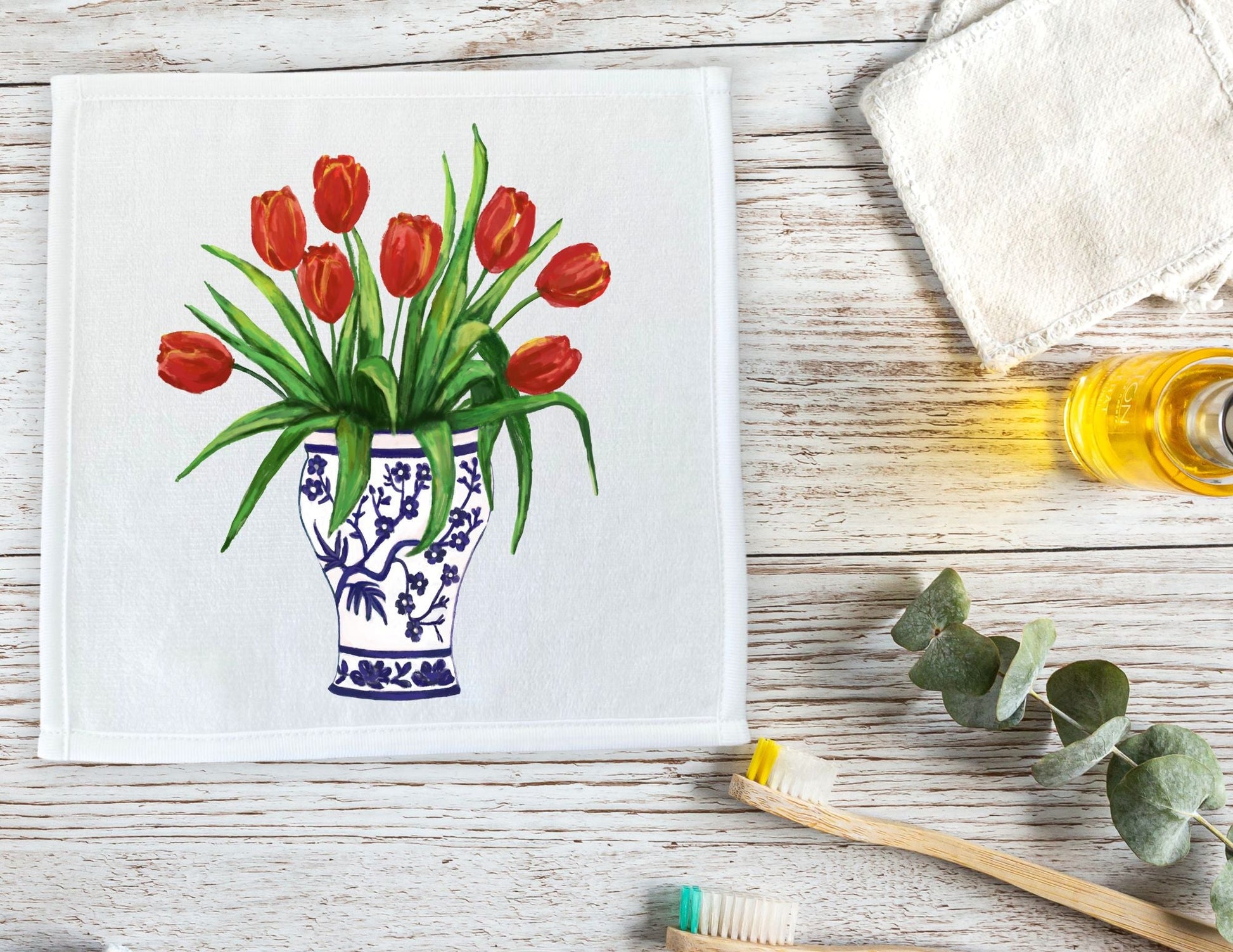 Red Tulip Washcloth - MerikaArt