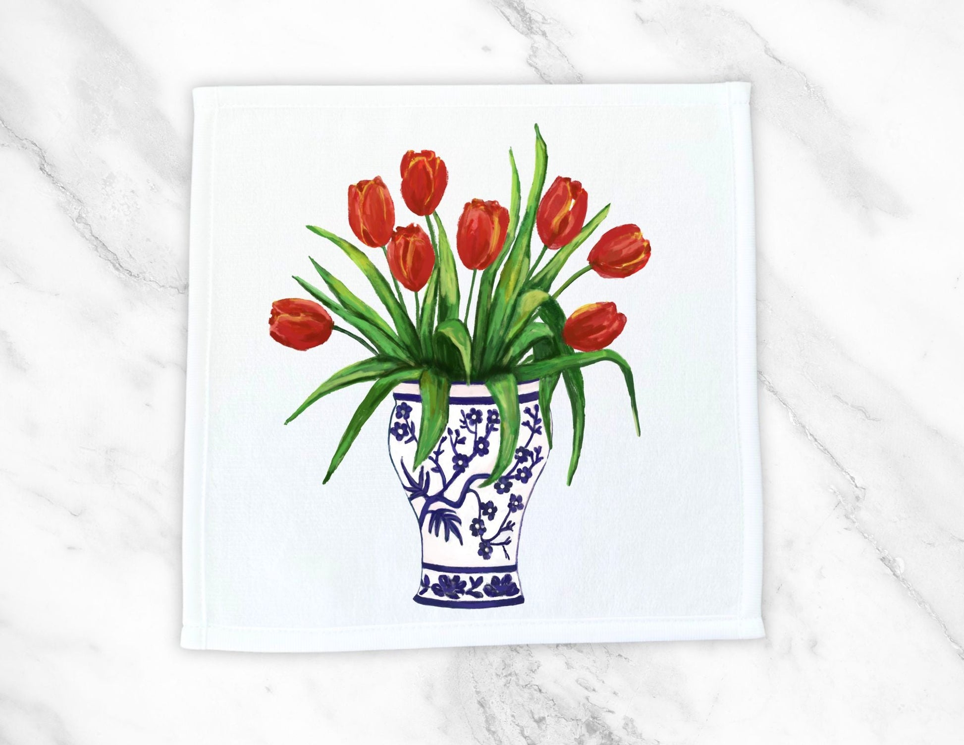 Red Tulip Washcloth - MerikaArt