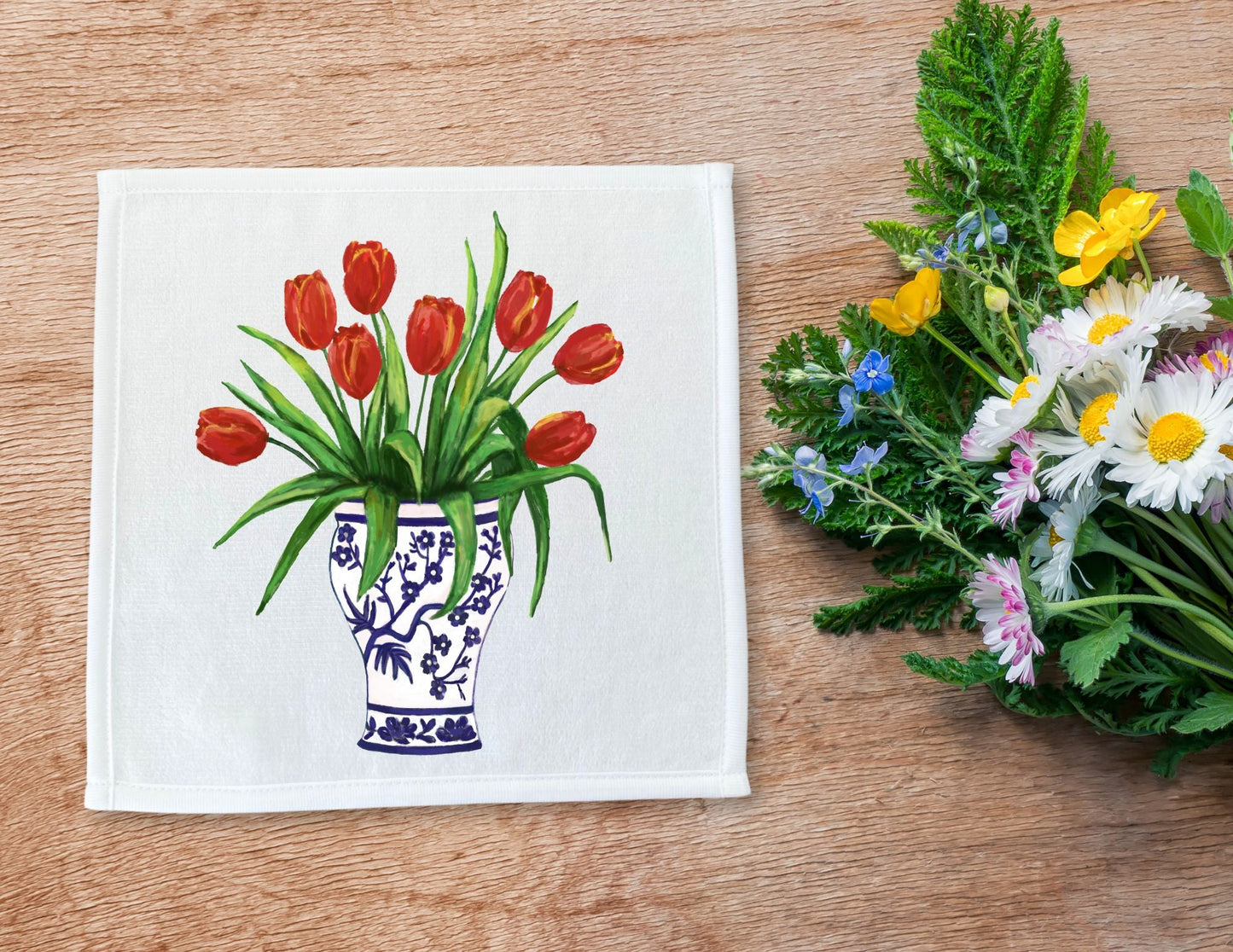 Red Tulip Washcloth - MerikaArt