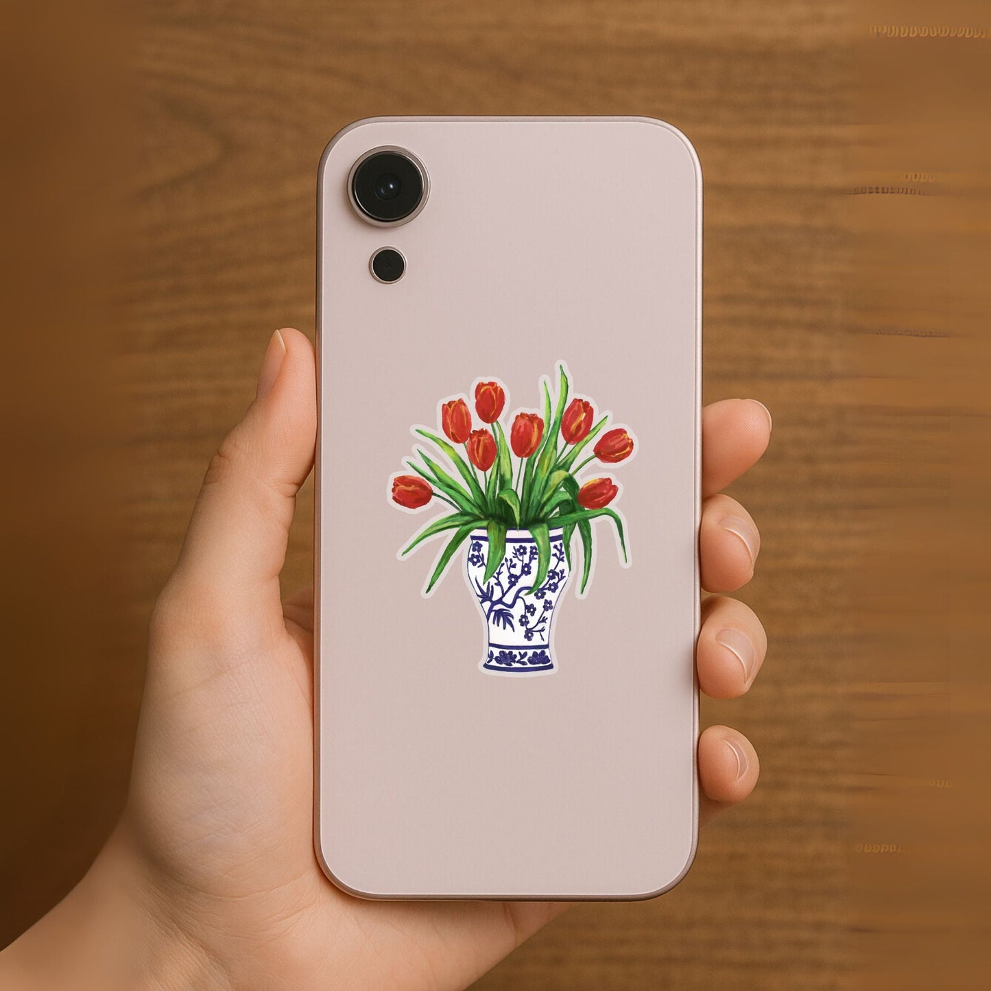 Red Tulips in Vase Vinyl Sticker - MerikaArt