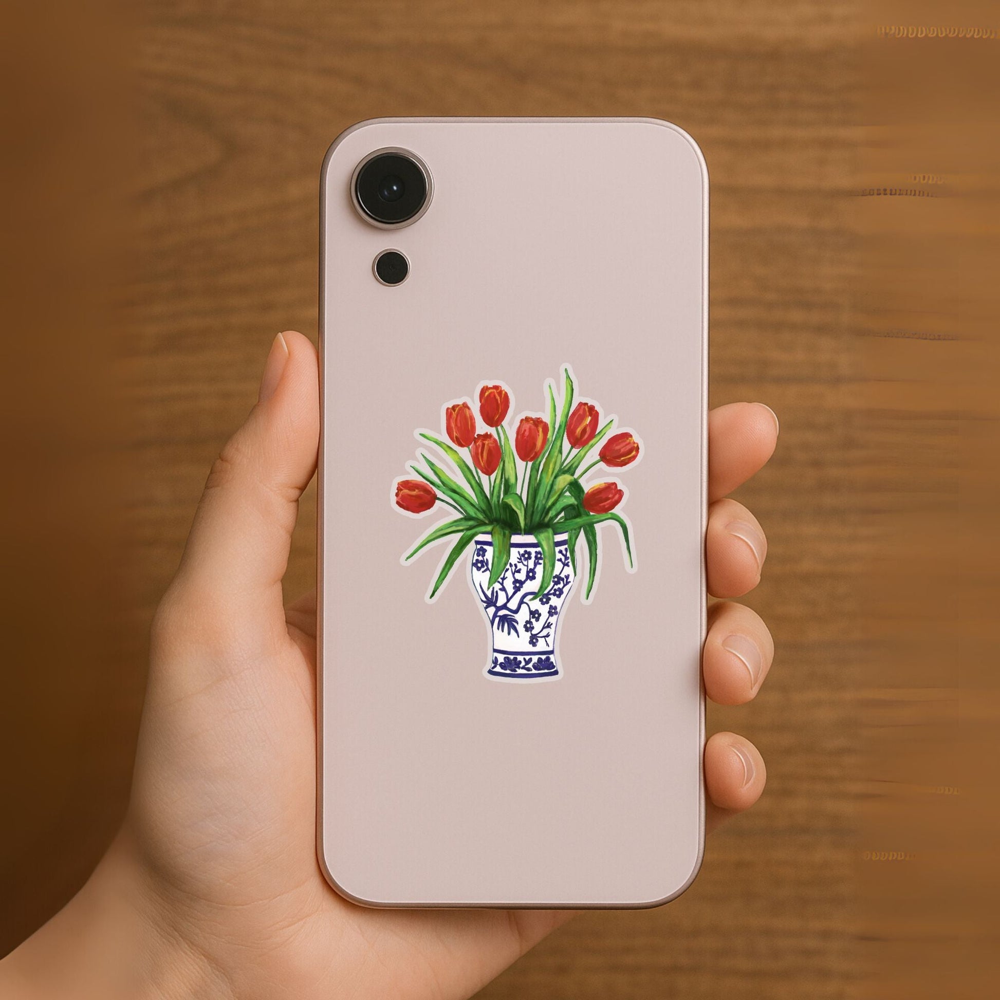 Red Tulips in Vase Vinyl Sticker - MerikaArt