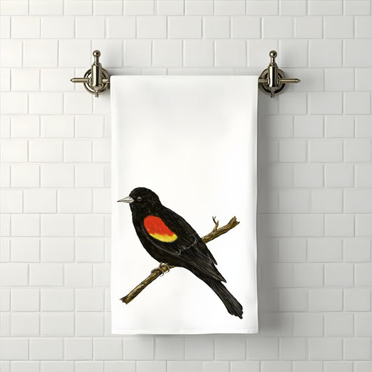 Red - Winged Blackbird Bathroom Towel - MerikaArt