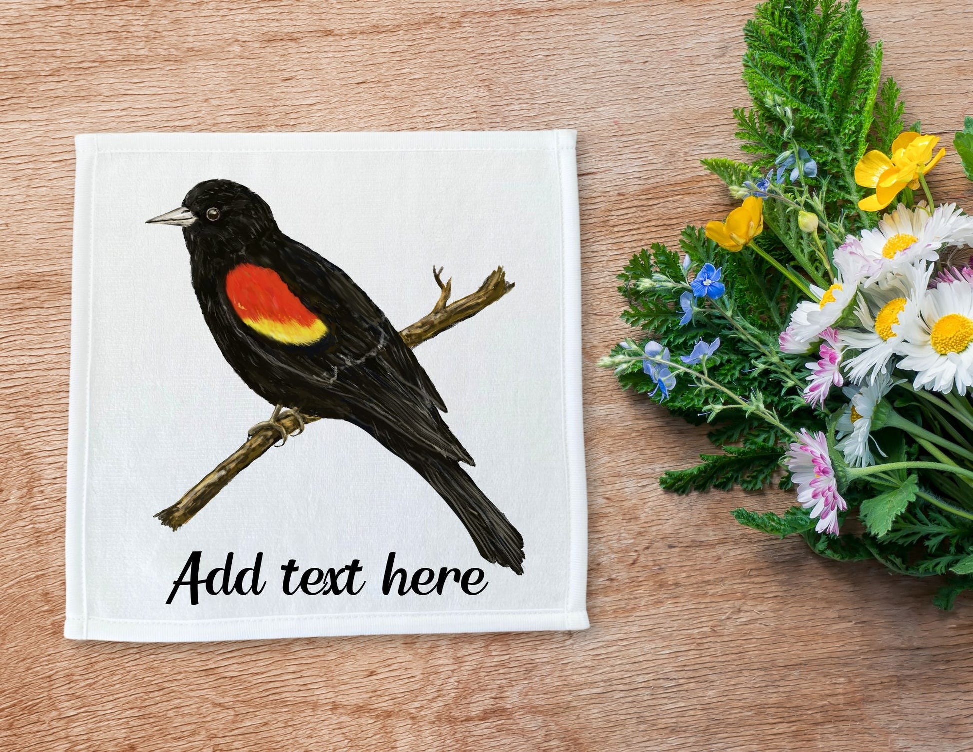 Red - Winged Blackbird Bird Washcloth - MerikaArt