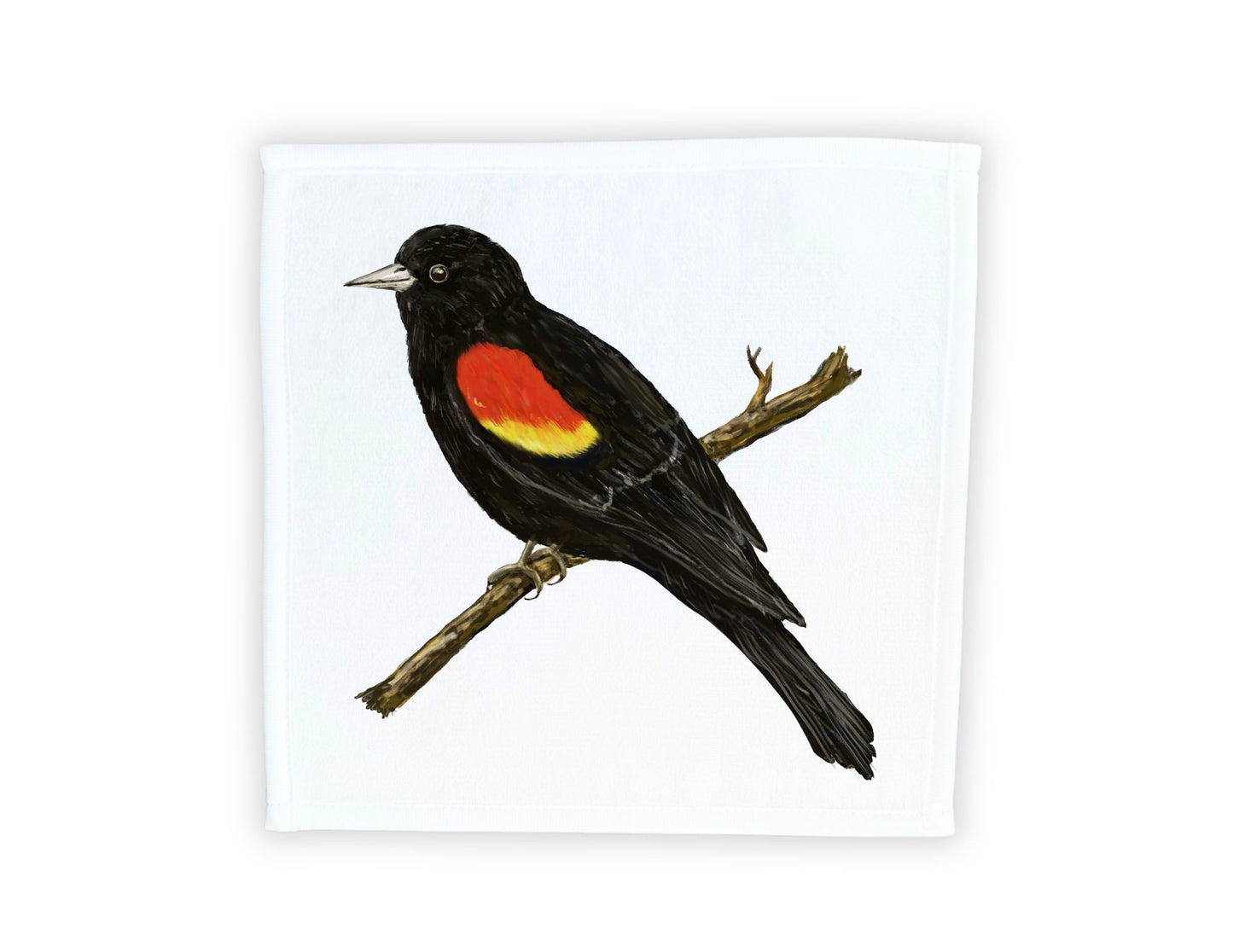 Red - Winged Blackbird Bird Washcloth - MerikaArt