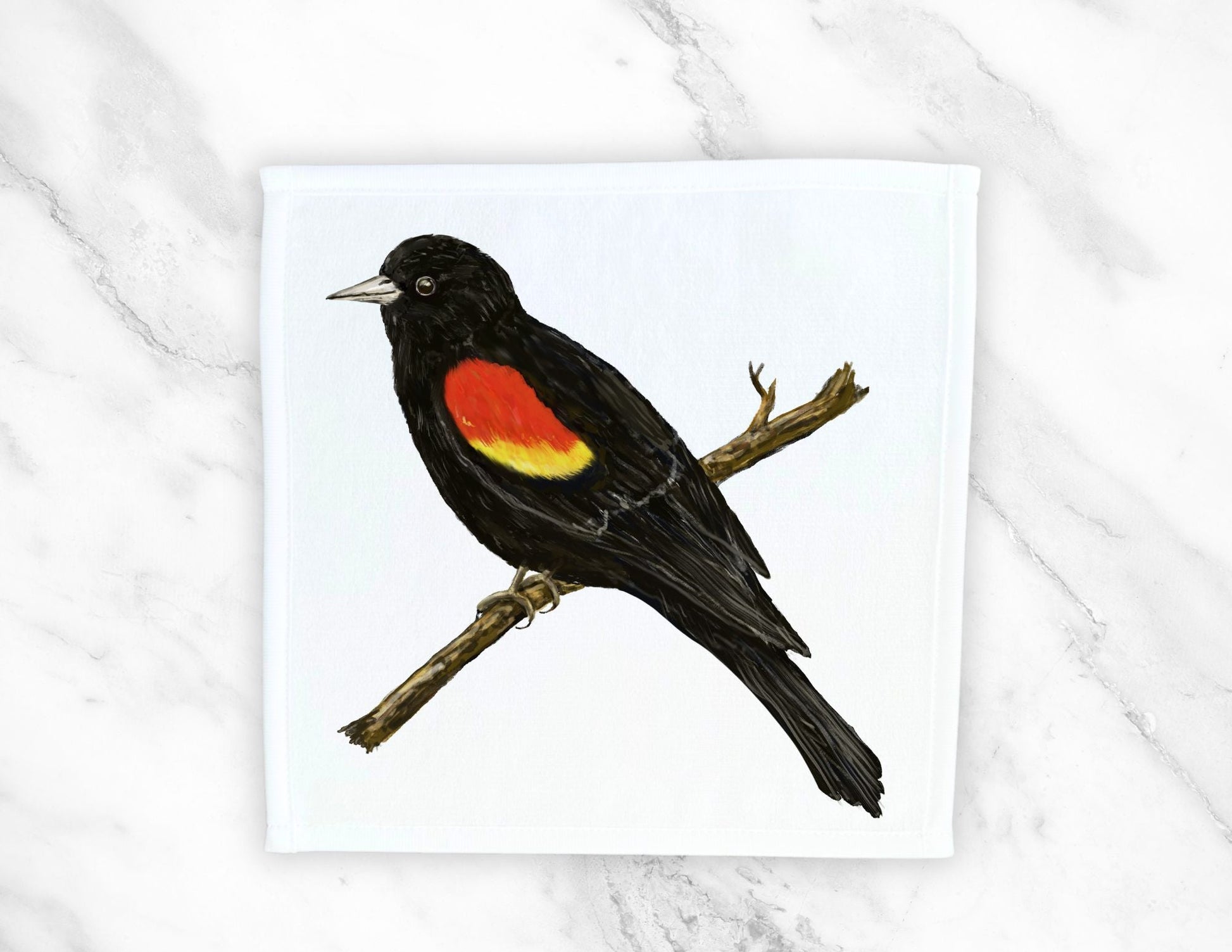 Red - Winged Blackbird Bird Washcloth - MerikaArt