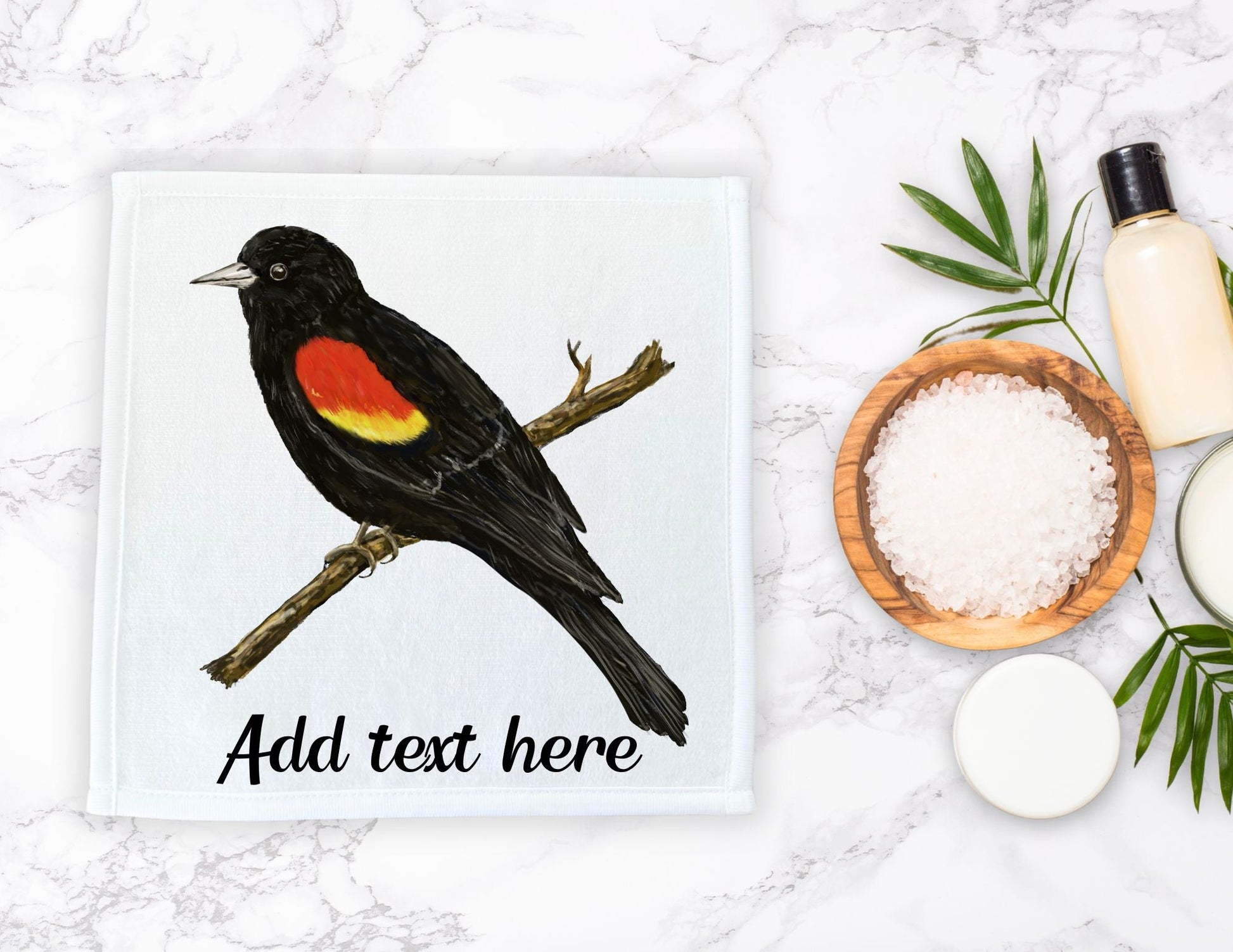 Red - Winged Blackbird Bird Washcloth - MerikaArt