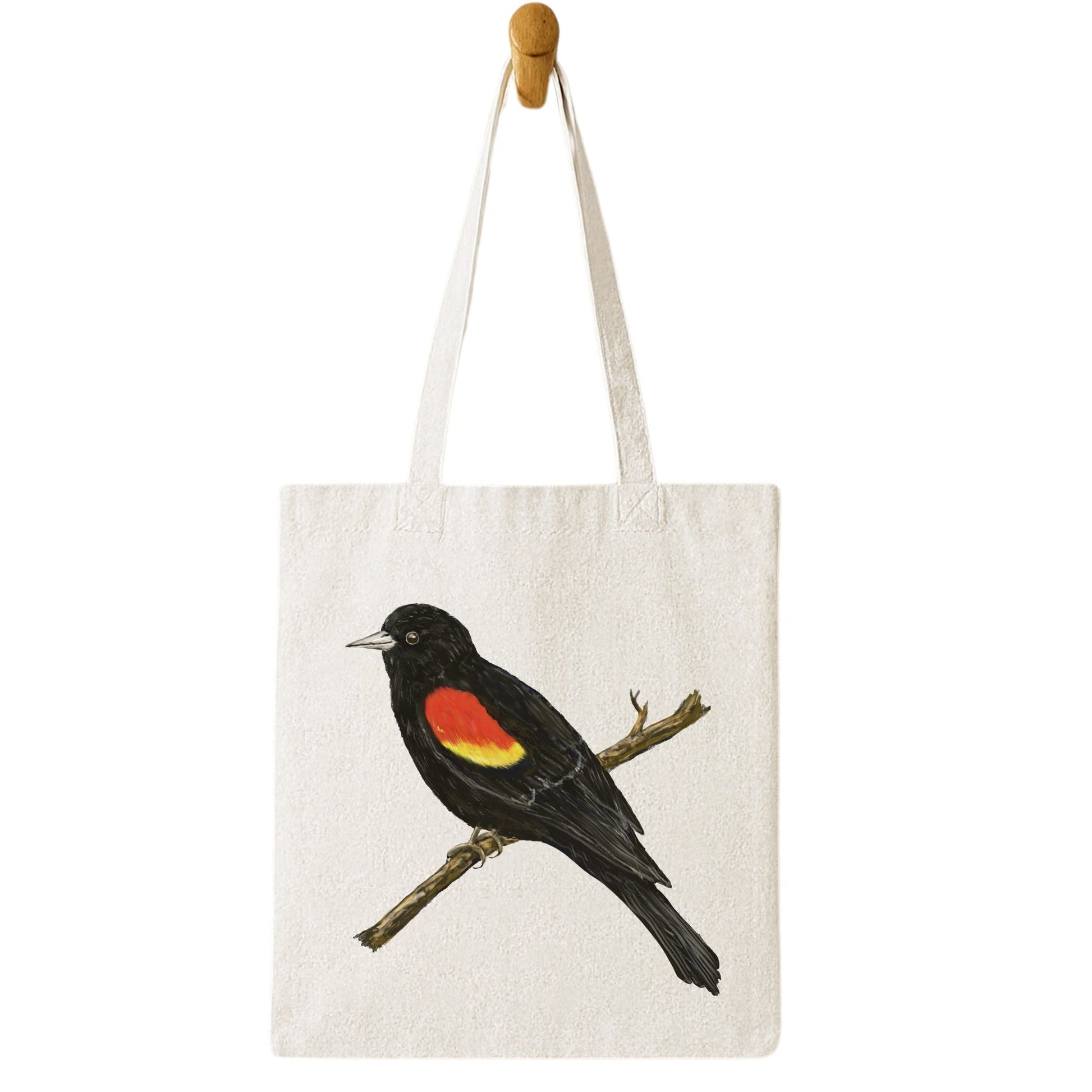 Red Winged Blackbird Canvas Tote Bag - MerikaArt