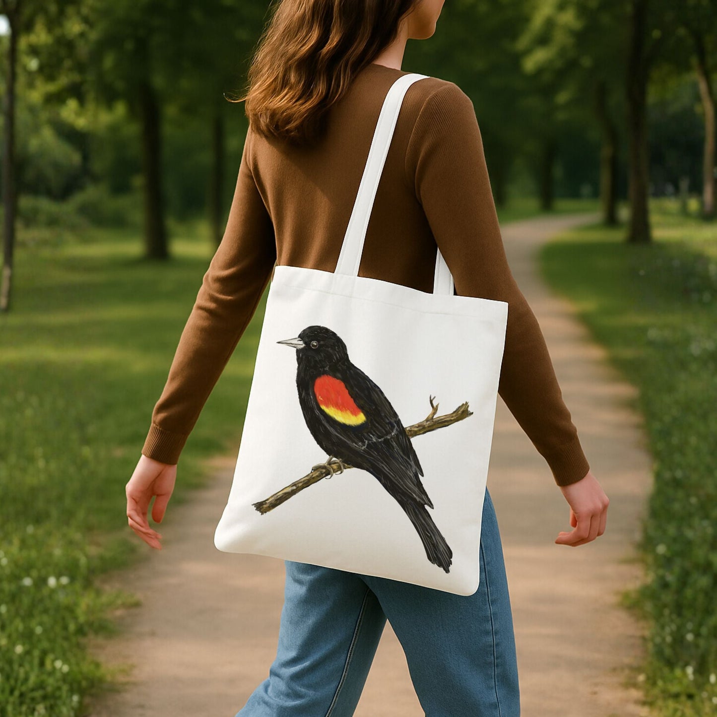Red Winged Blackbird Canvas Tote Bag - MerikaArt