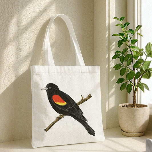 Red Winged Blackbird Canvas Tote Bag - MerikaArt