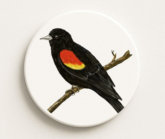 Red - Winged Blackbird Ceramic Coaster - MerikaArt