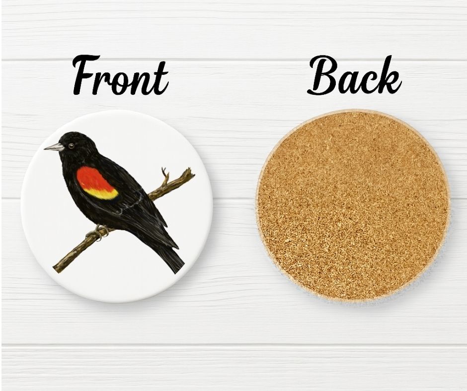 Red - Winged Blackbird Ceramic Coaster - MerikaArt