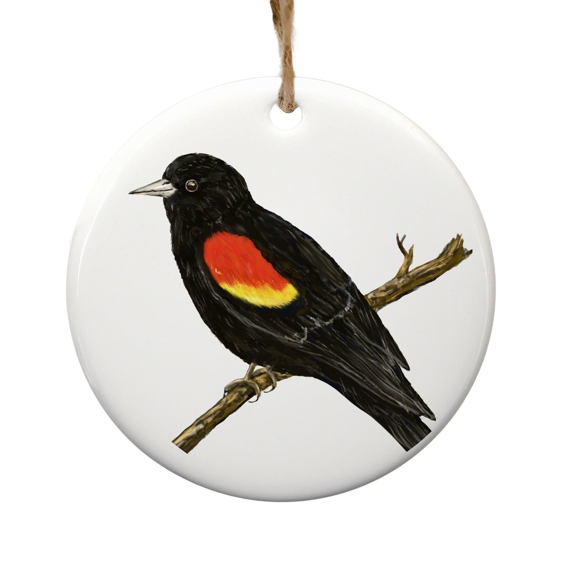 Red - Winged Blackbird Ceramic Ornament - MerikaArt