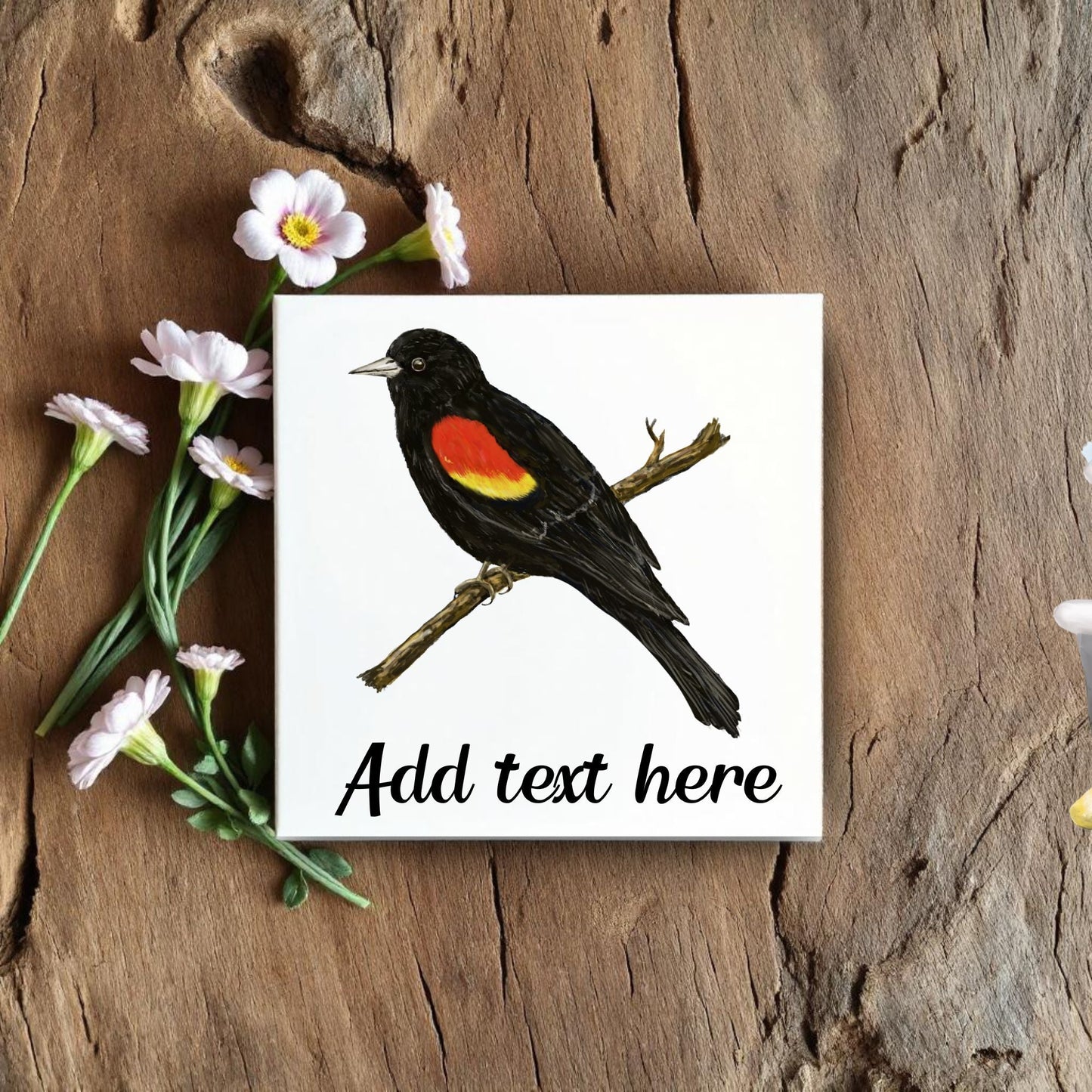 Red - Winged Blackbird Ceramic Tile - MerikaArt