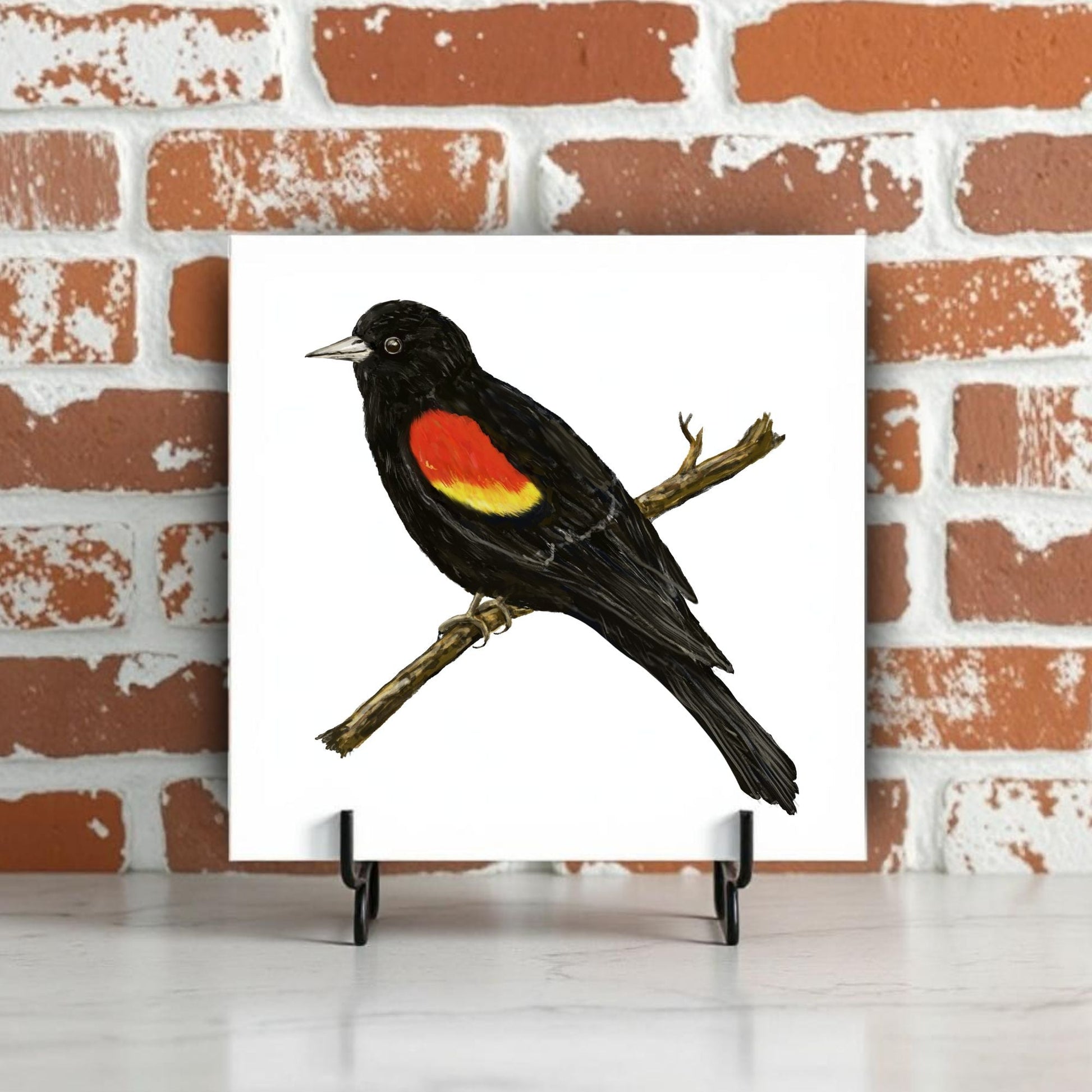 Red - Winged Blackbird Ceramic Tile - MerikaArt