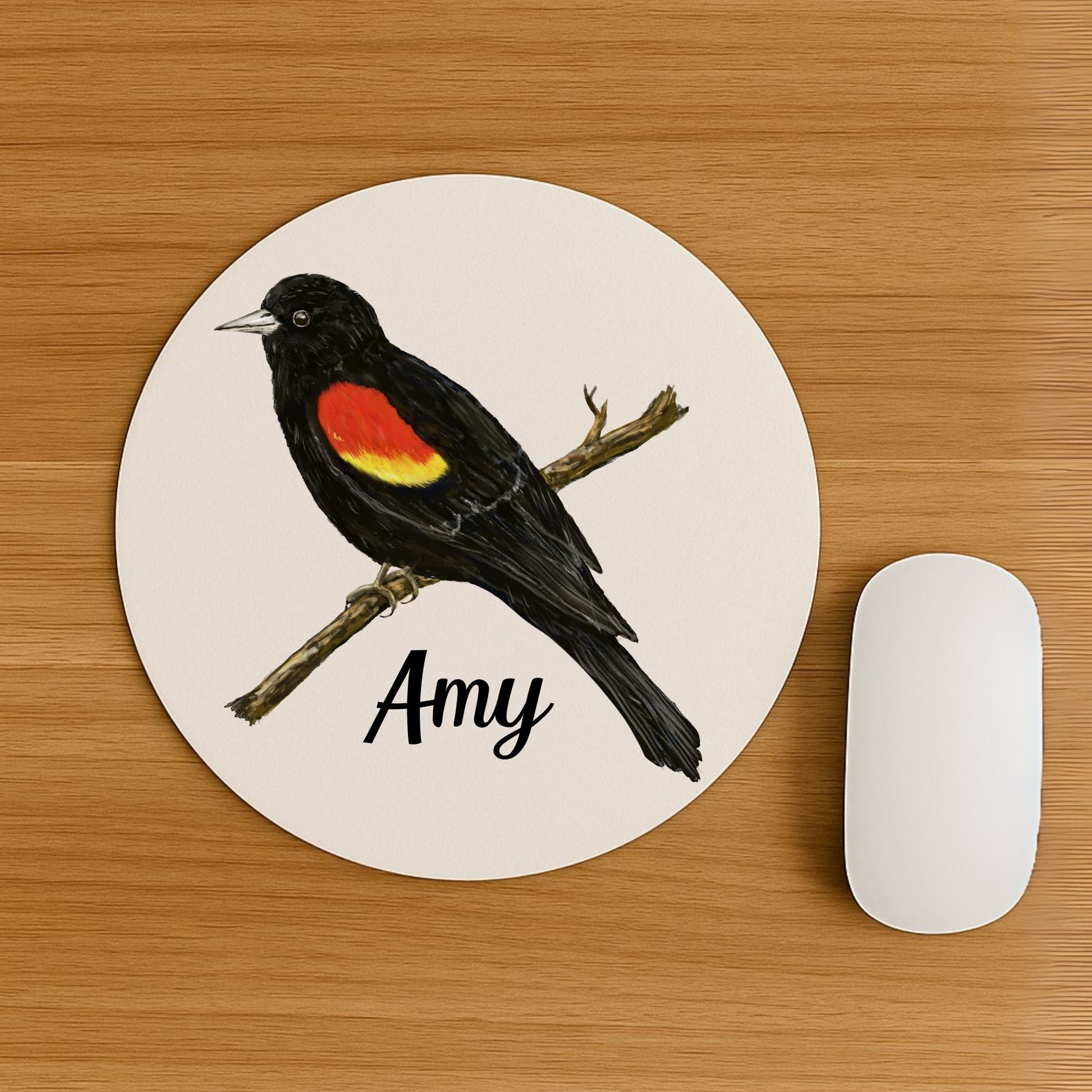 Red - Winged Blackbird Mousepad - MerikaArt