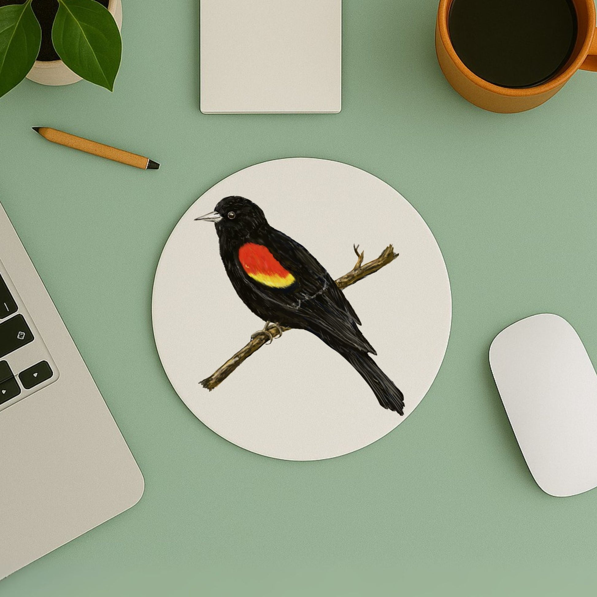 Red - Winged Blackbird Mousepad - MerikaArt