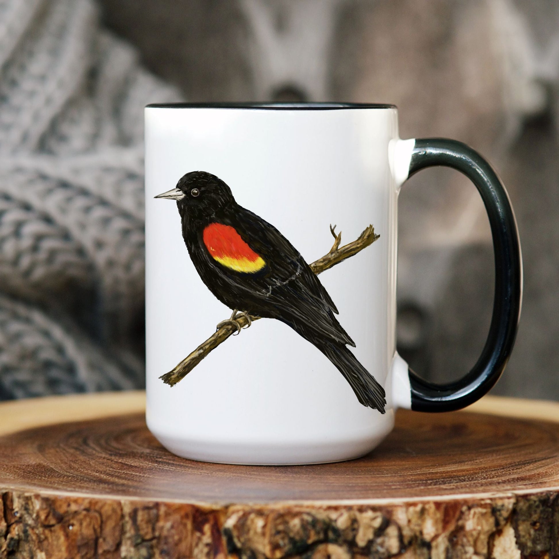 Red - Winged Blackbird Mug with Detailed Illustration - MerikaArt