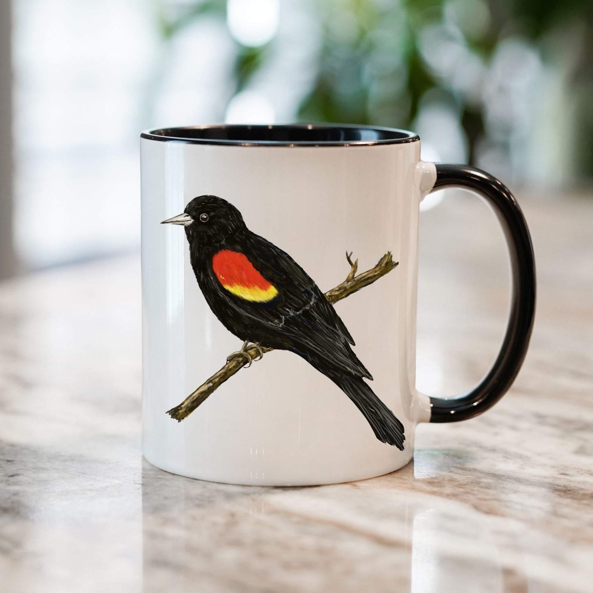 Red - Winged Blackbird Mug with Detailed Illustration - MerikaArt