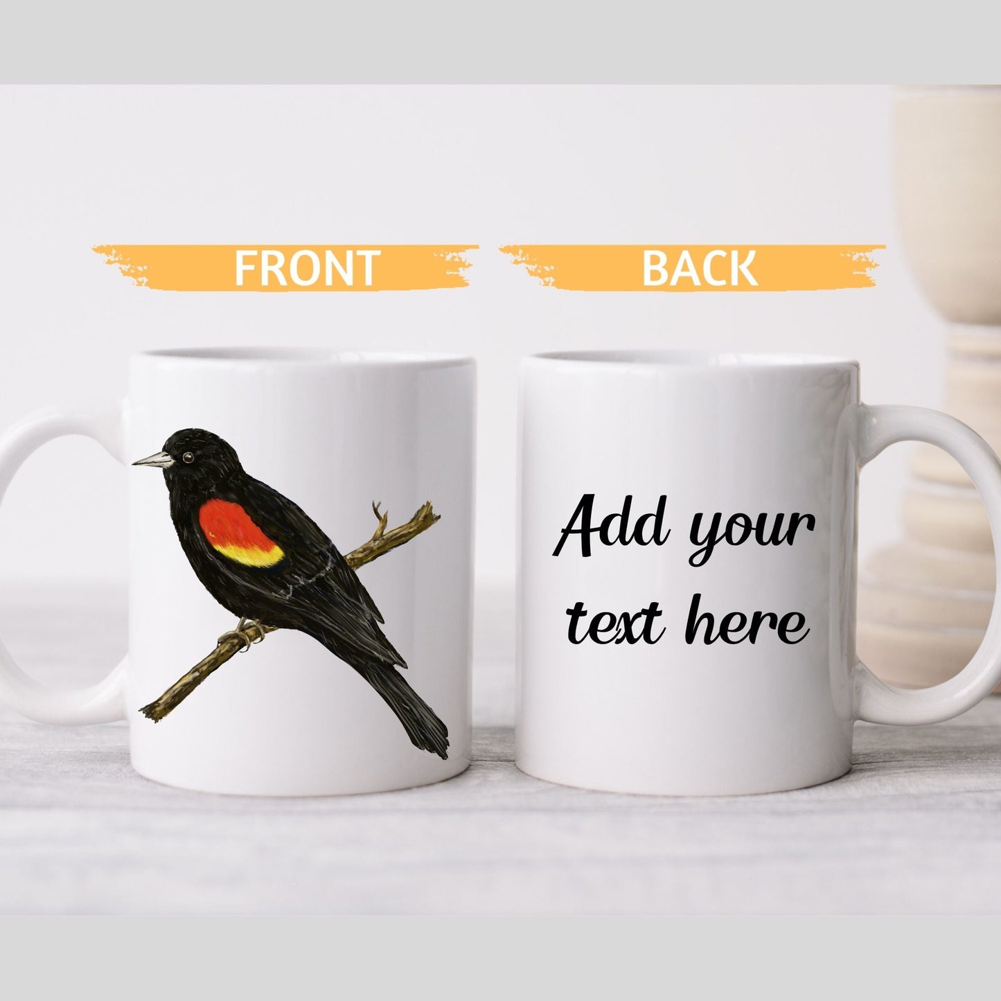 Red - Winged Blackbird Mug with Detailed Illustration - MerikaArt