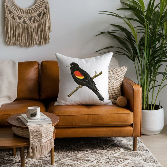 Red - Winged Blackbird Pillow - MerikaArt