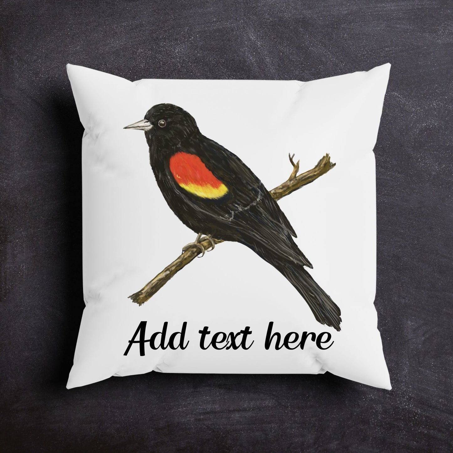 Red - Winged Blackbird Pillow - MerikaArt